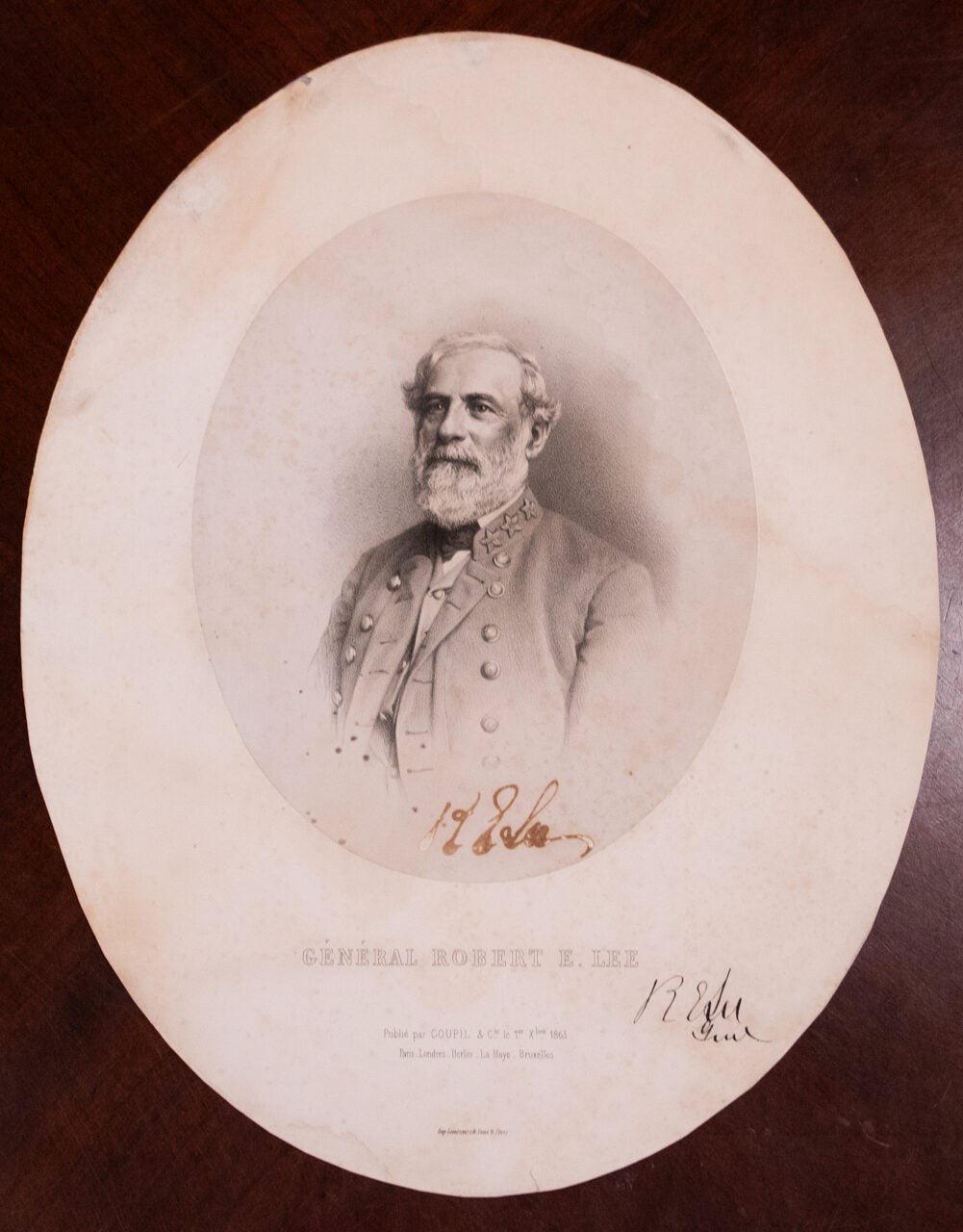 1863 General Robert E Lee Signed Twice Goupil & Cie Lithograph Civil War