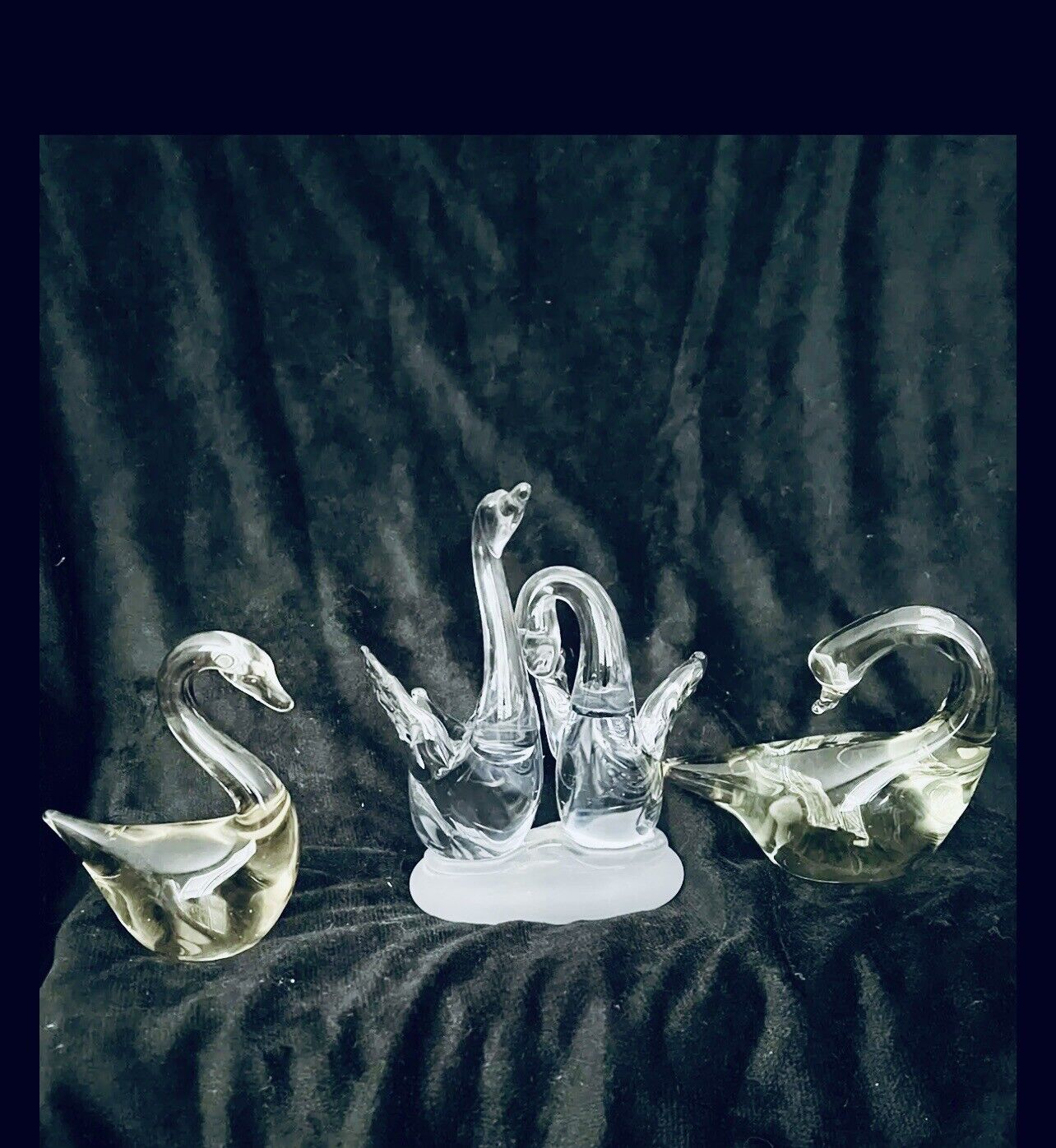 Lot of 3 Vintage Hand Made Crystal Swans Figurines Made In Taiwan