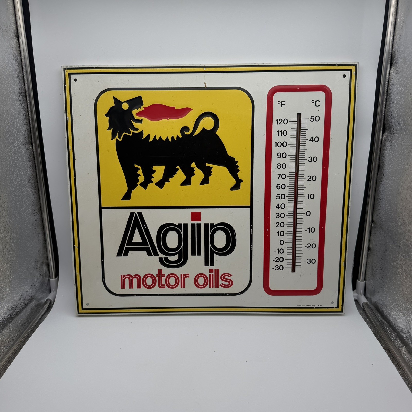 Rare AGIP Motor Oil Sign Ferrari Exotic Formula One ENI Italian Gas Thermometer 