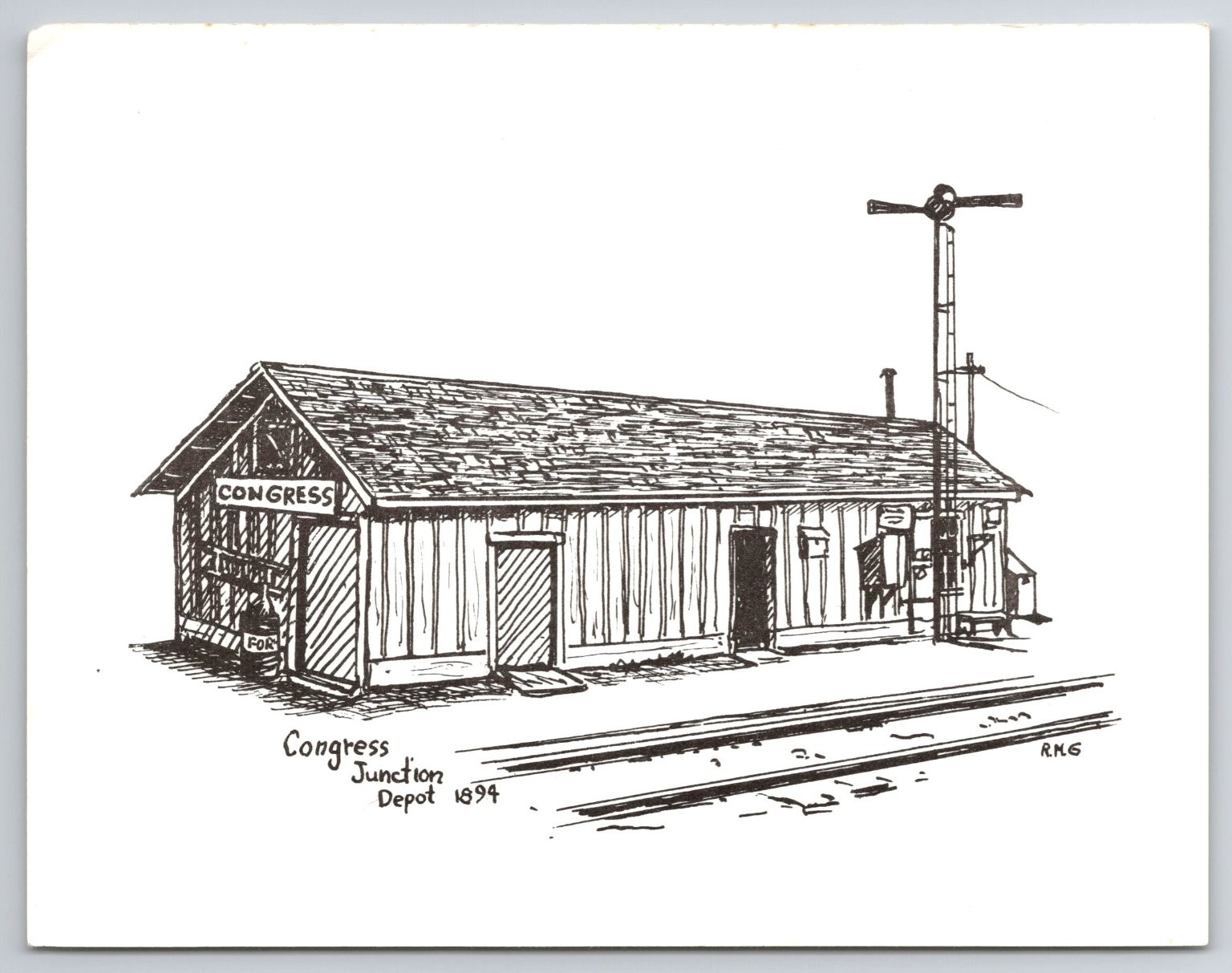 Congress Junction Depot Arizona Train Station Line Art Postcard R.M. Goodson
