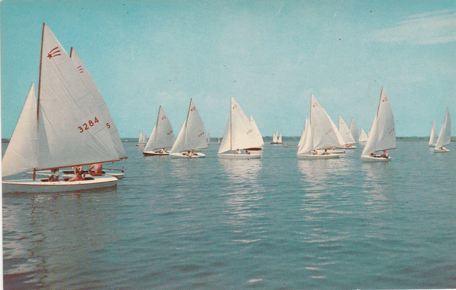Vintage souvenir Postcard Getting Ready For The Race Sailing Sailboats