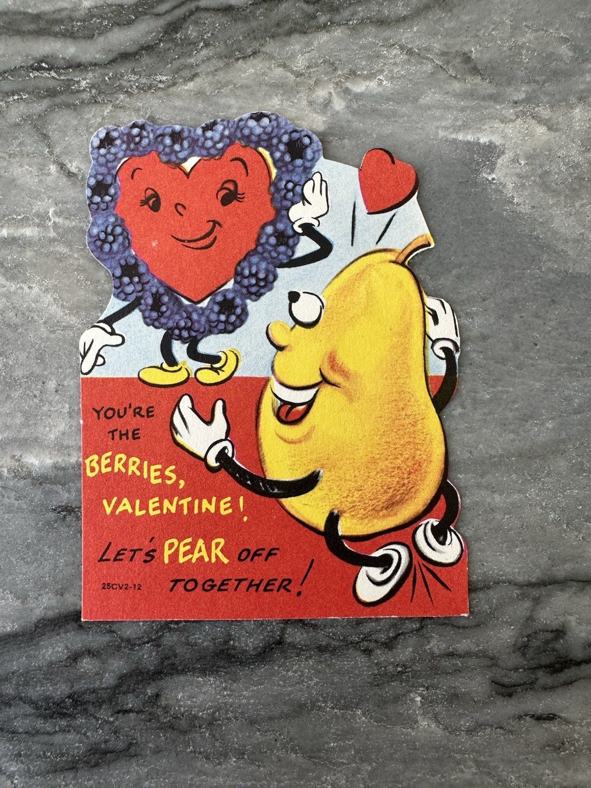 Vintage Rare Valentine Card Anthropomorphic Pear Berries Fruit Heart Cute Kitsch