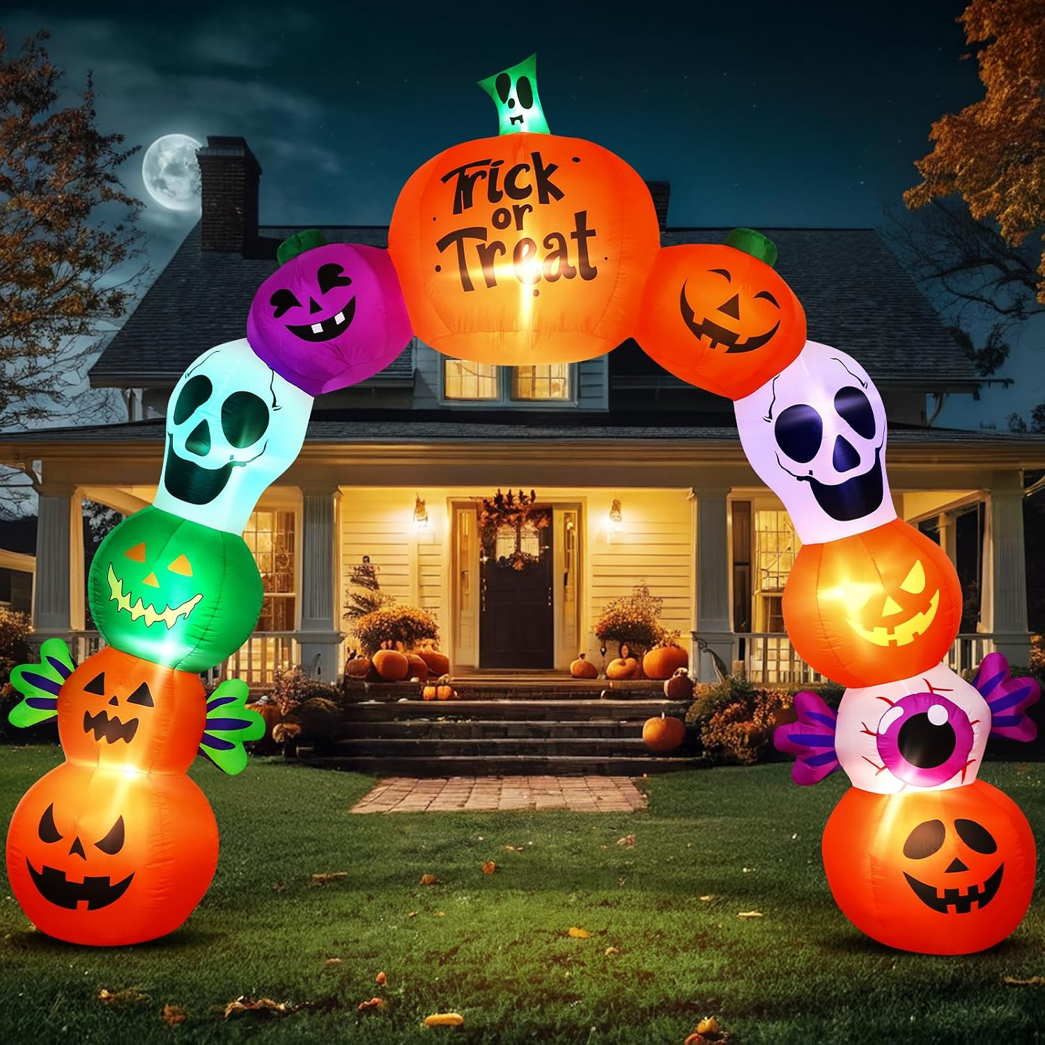 10FT Halloween Inflatable Pumpkin Skeleton Archway with LED Lights Giant