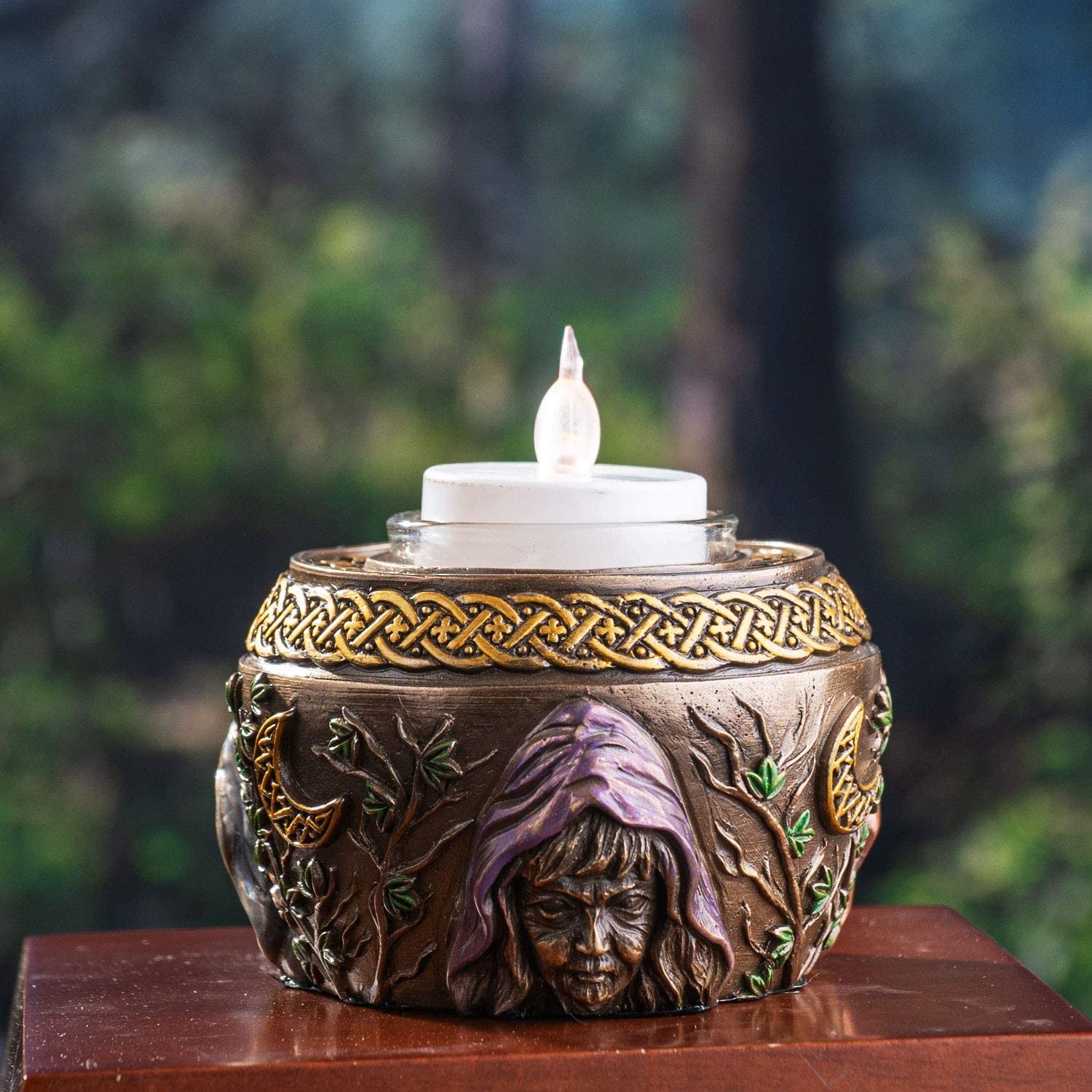 Ebros Sacred Moon Triple Goddess Maiden Mother Crone Wicca Votive Candle Holder
