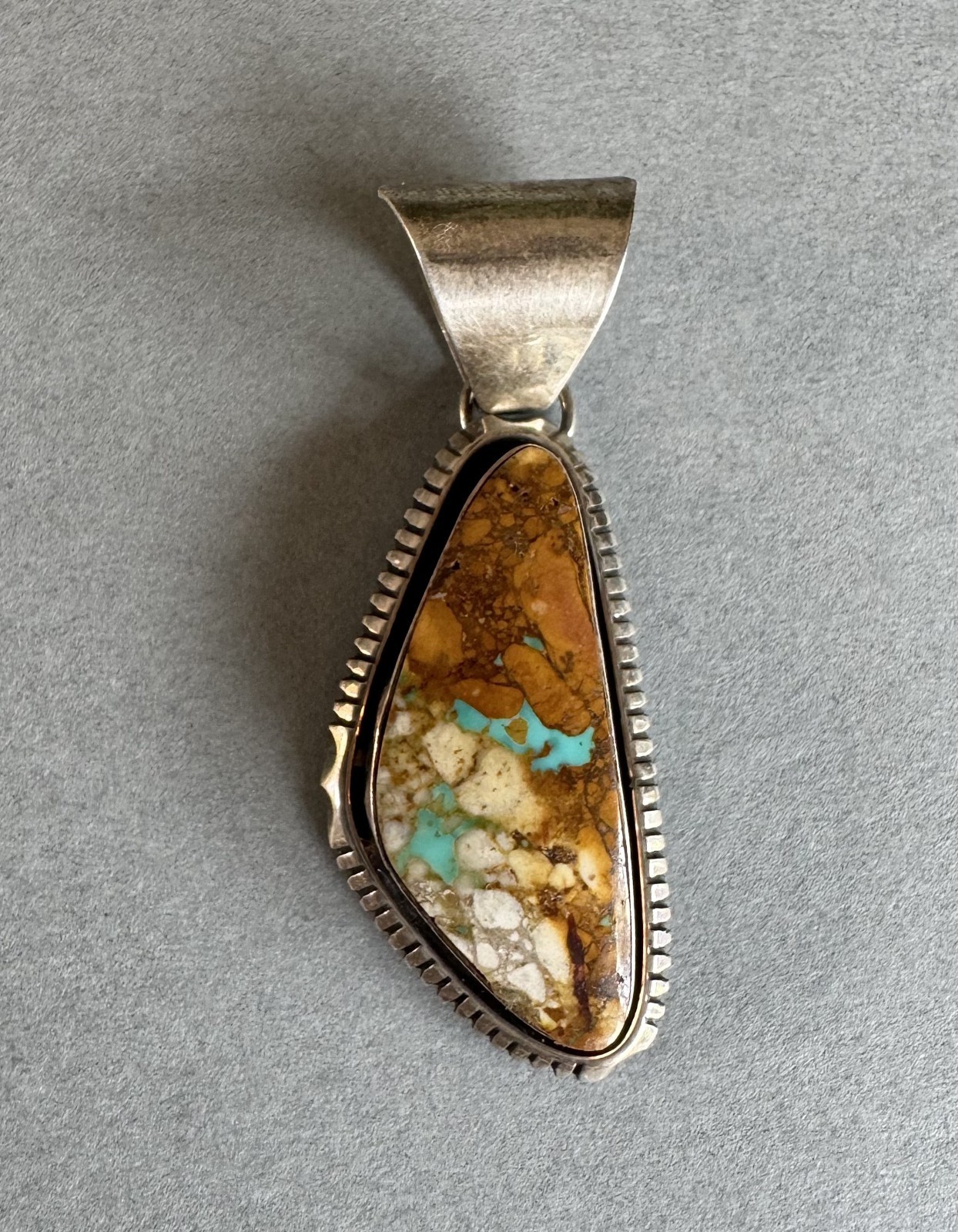 Navajo sterling Silver And Turquoise Pendant Signed AL  1 5/8 \