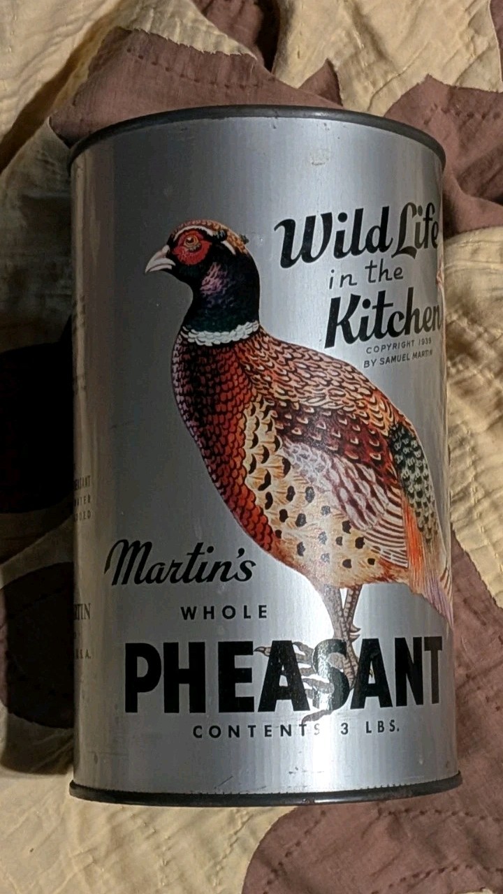 Rare Advertising Tin Can Vintage Martin's Whole Pheasant Seattle WA Hunting Nice