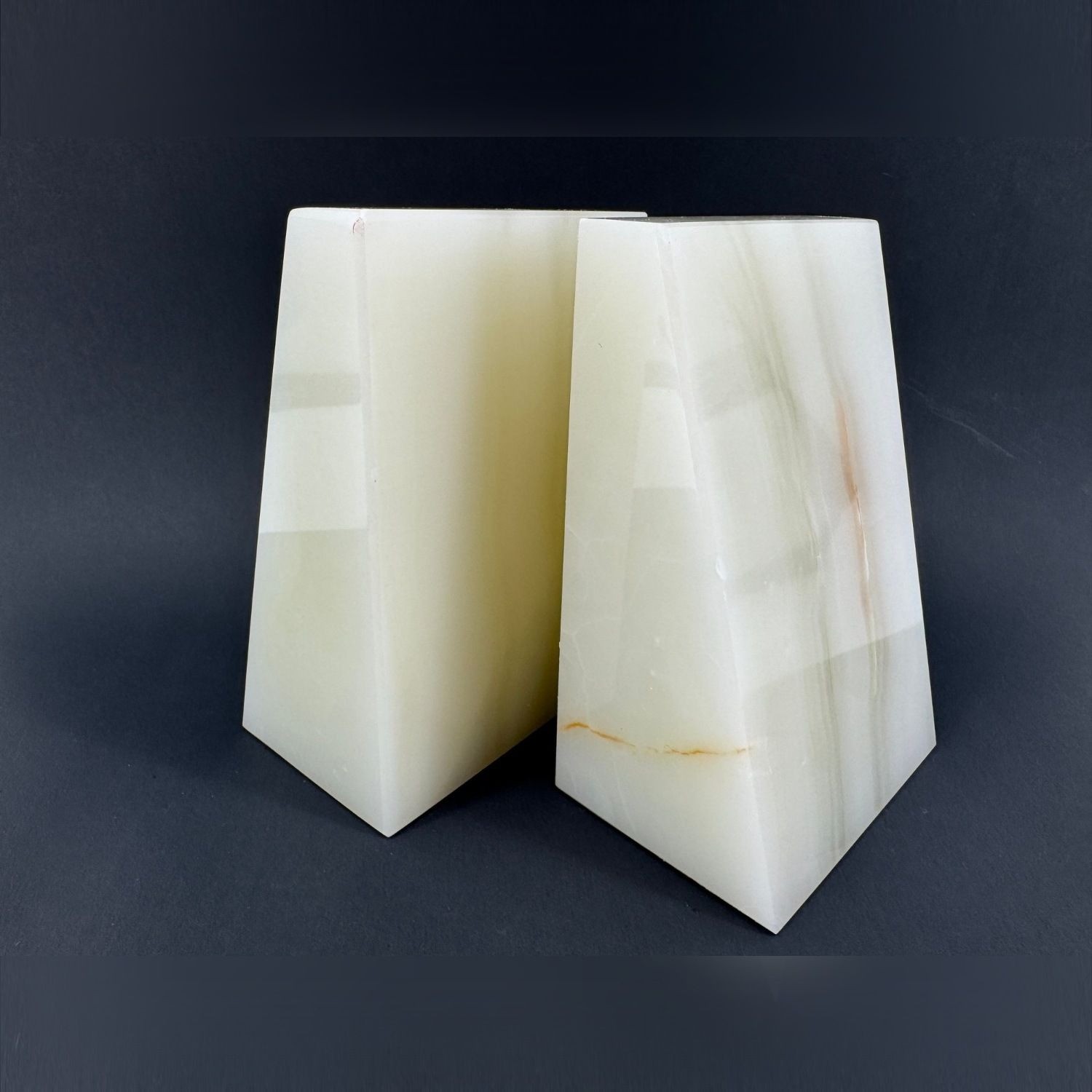 Vintage SERRV White Onyx Alabaster Bookends Pair Original Box