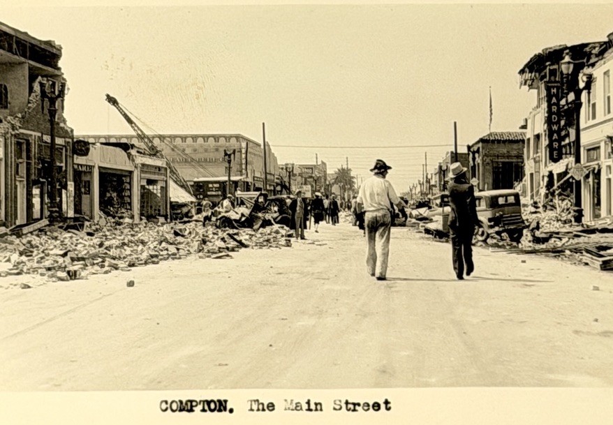 Compton, California CA The Main Street 1933 Earthquake Damage Postcard RPPC