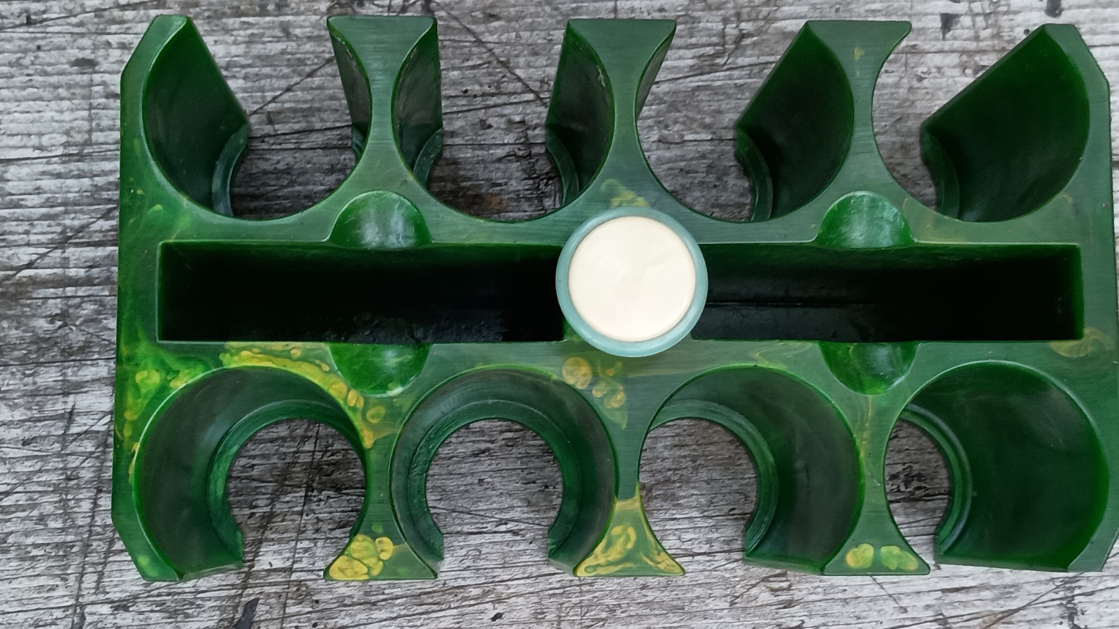 Vintage Catalin Bakelite Green & Yellow Swirl Poker Chip Caddy Holder  Art Deco