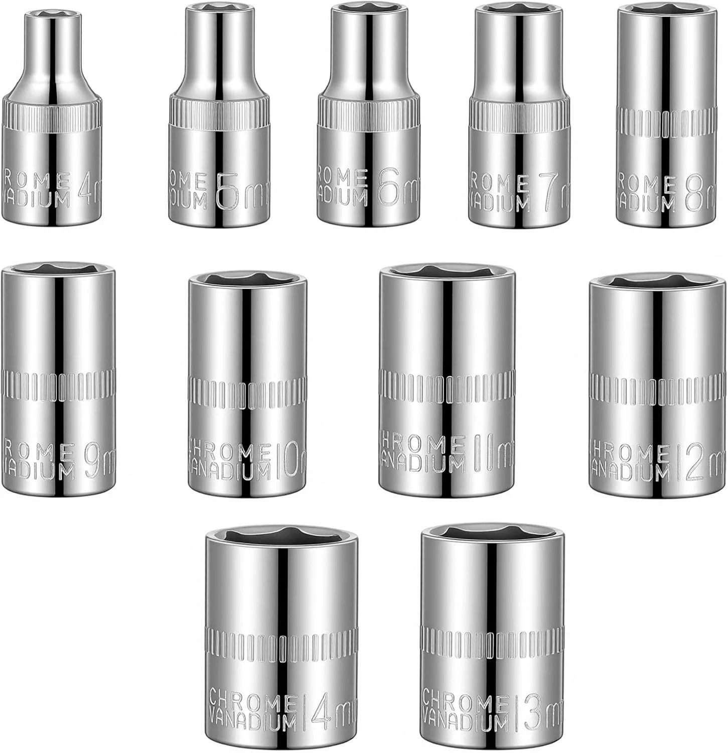11 Piece Silver Carbon Steel Socket Set, 1/4\