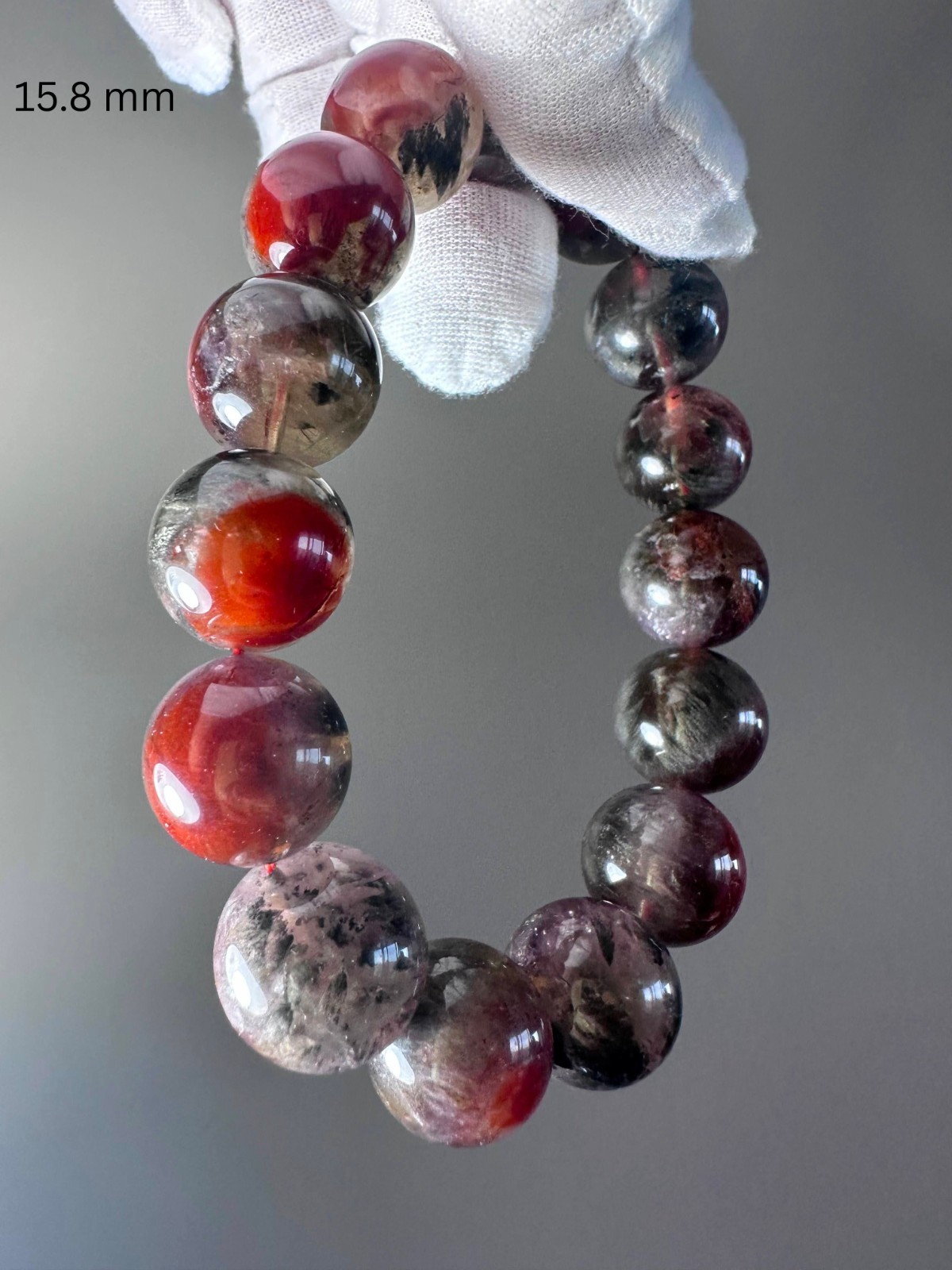 Natural Auralite 23 Red Cap Crystal Bracelet 15.8mm Rare High Grade AAA