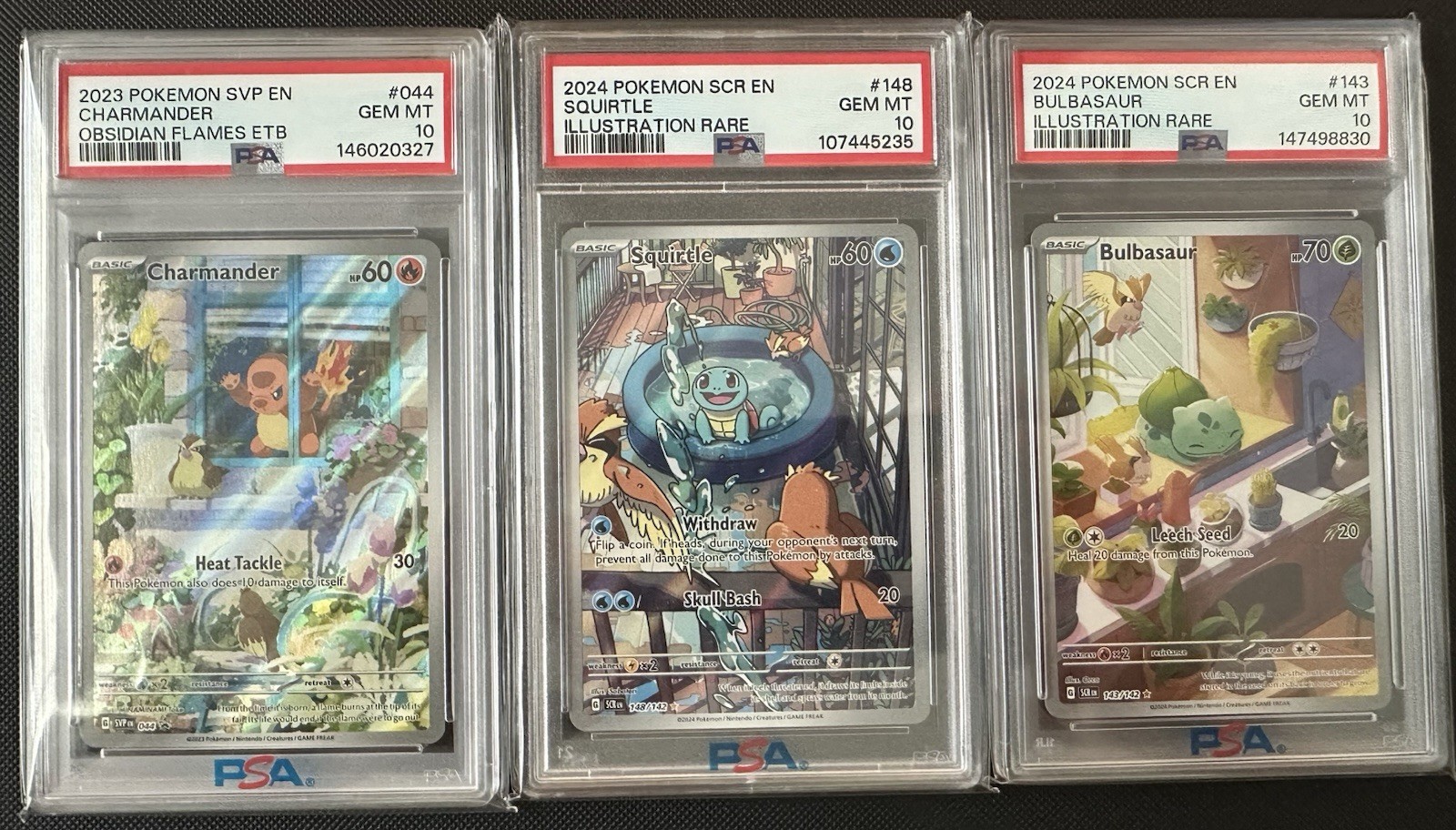 2023/2024 POKEMON CHARMANDER 044 SQUIRTLE 148 BULBASAUR 143 SET PSA 10