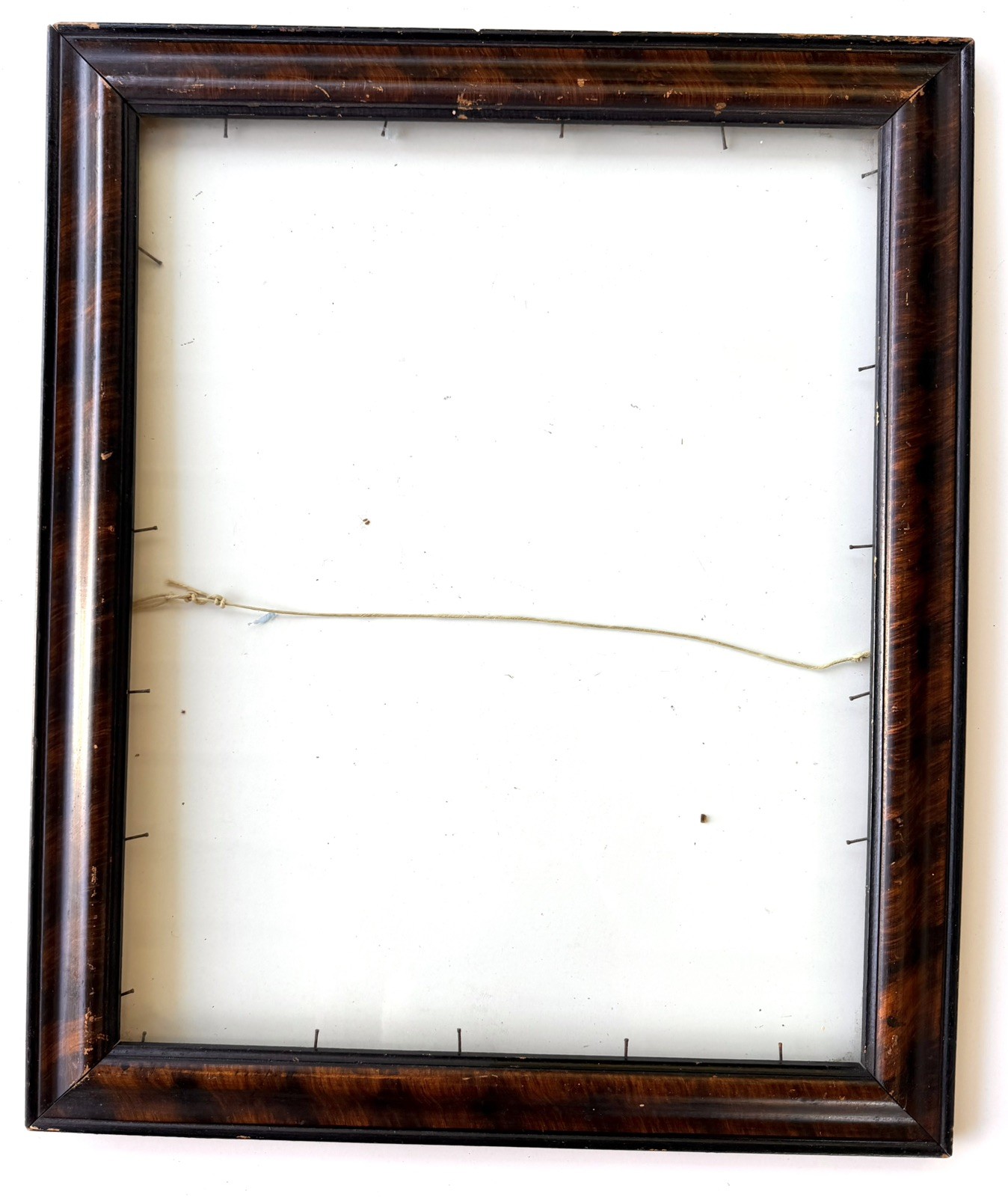 Antique 1800s solid tiger wood  Picture Frame 19”x23 1/2” with  glass