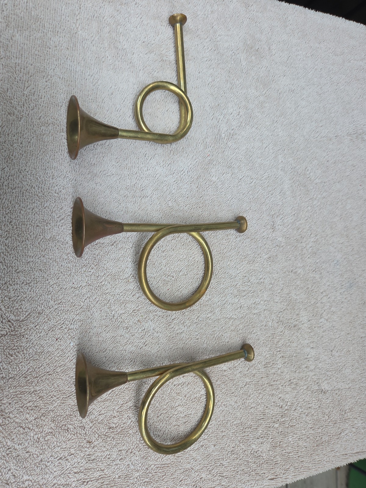 VINTAGE BRASS CHRISTMAS French Horn Bugle Hanging Decoration Lot Of 3