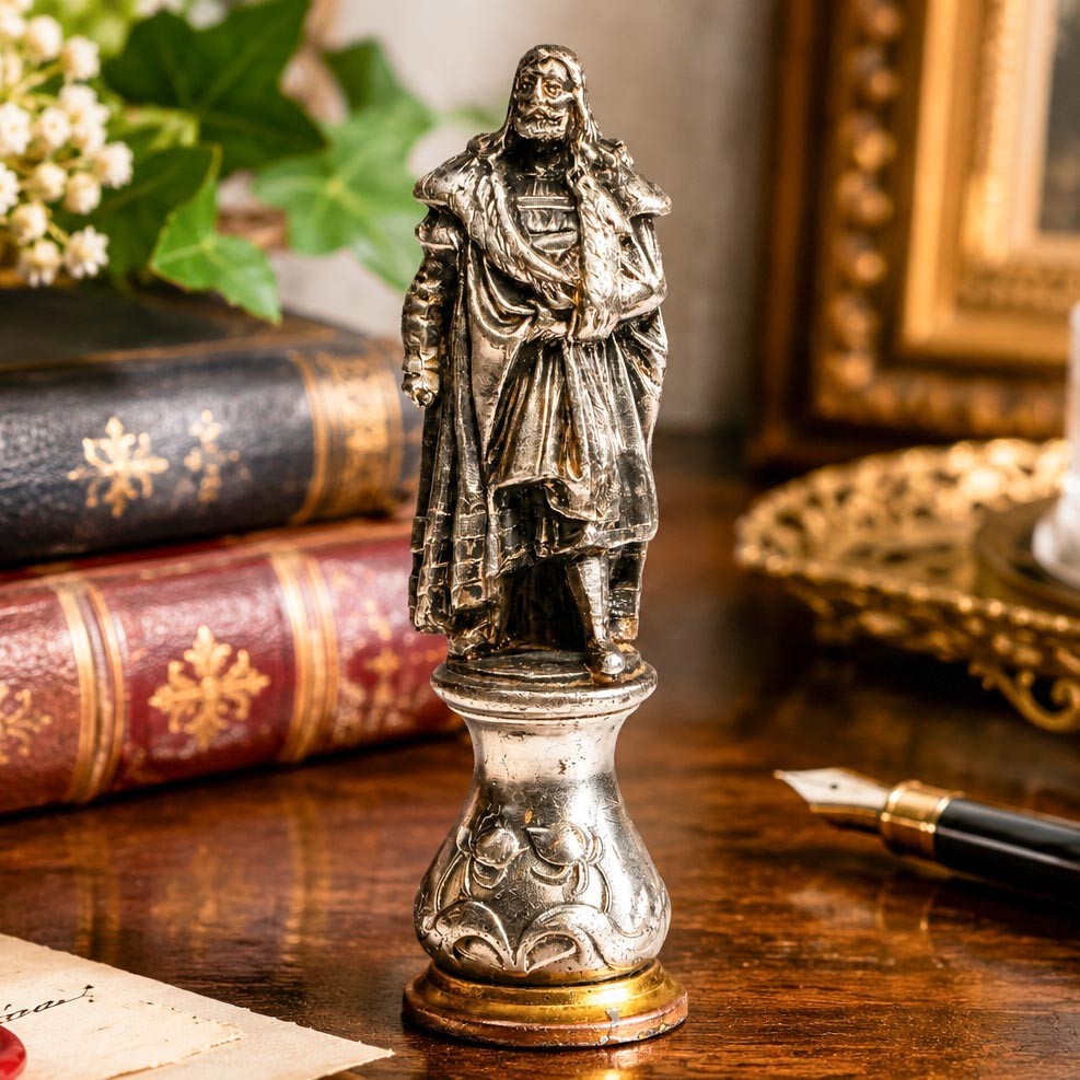 Neat Antique Silver Gilt Bronze Albrecht Dürer Statue Miniature Desk Wax Seal