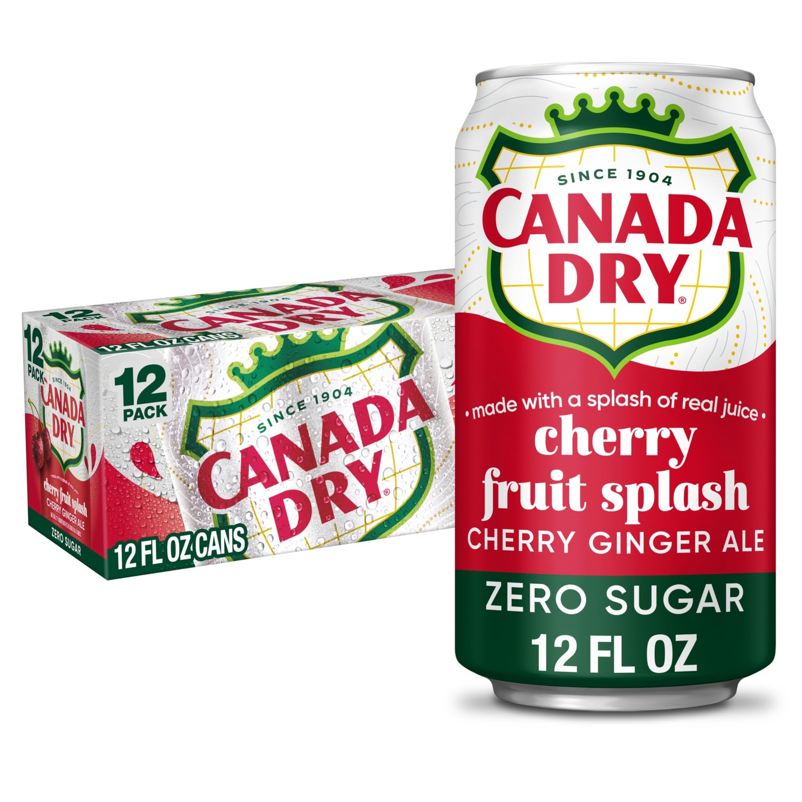 Canada Dry Zero Sugar Cherry Gingerale Fruit Splash 12 Fl Oz (Pack of 12)