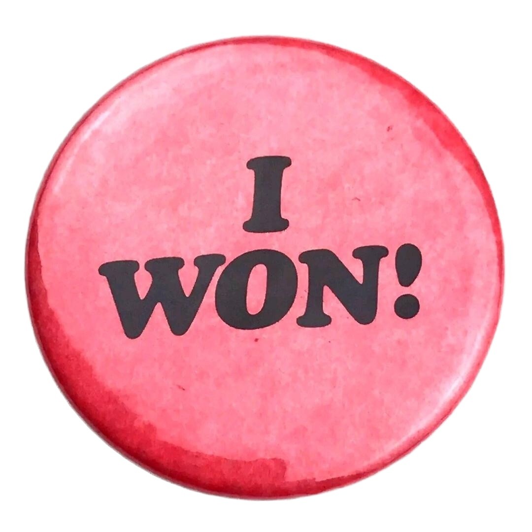 I Won Pin Button Vintage Pinback Pink