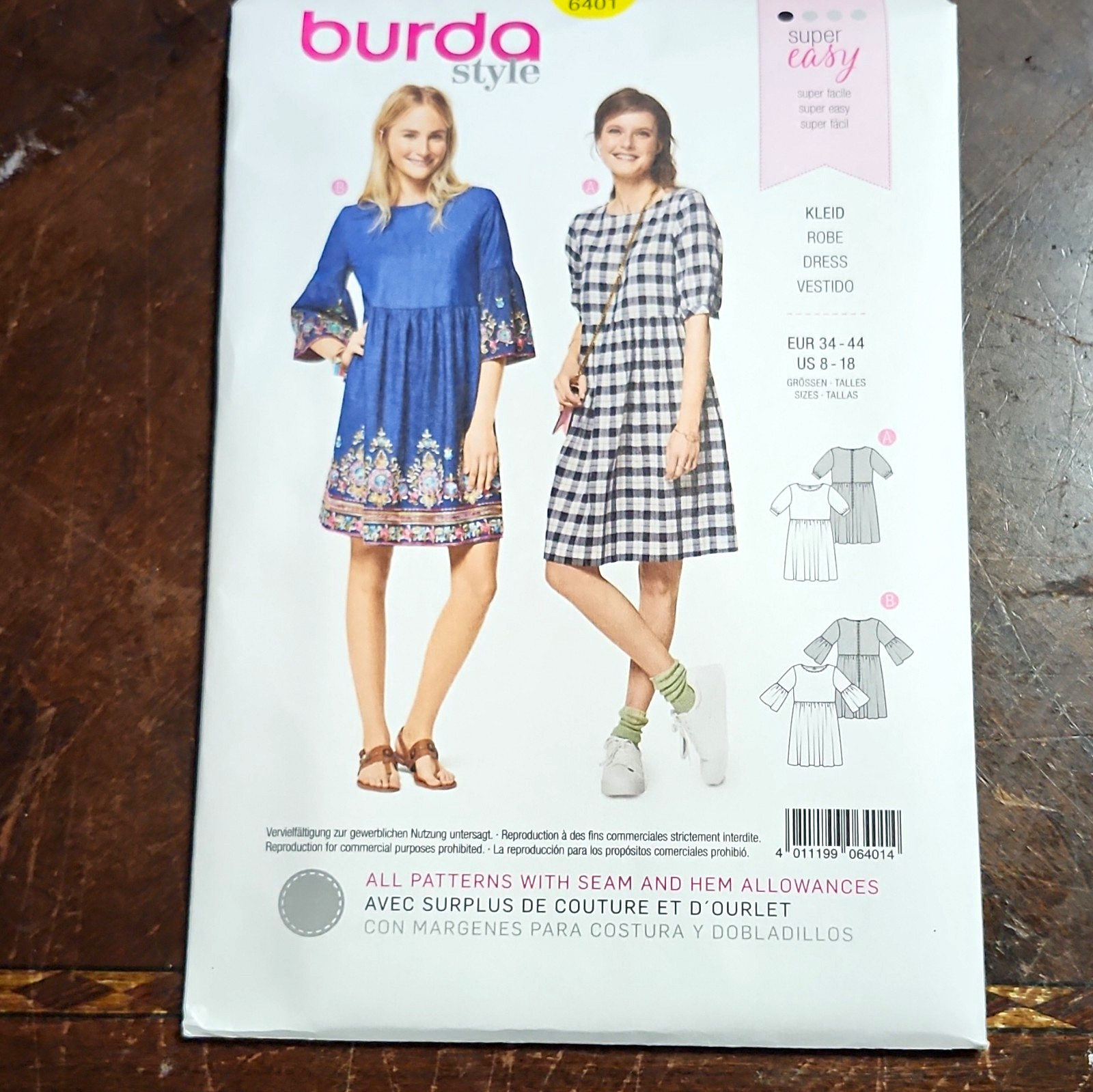 Burda Style Super Easy 6401 Women's Dress Sewing Pattern EUR 34-44 US 8-18 Uncut