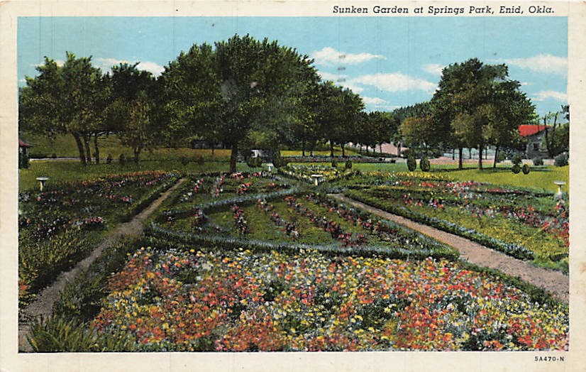 Postcard OK: Sunken Garden at Springs Park, Enid, Oklahoma 1956