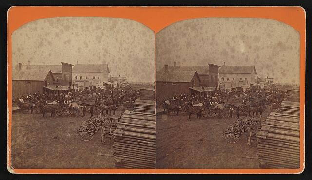 Photo:Milton Wisconsin 1900s Horse Wagons Street Scene Stereoview