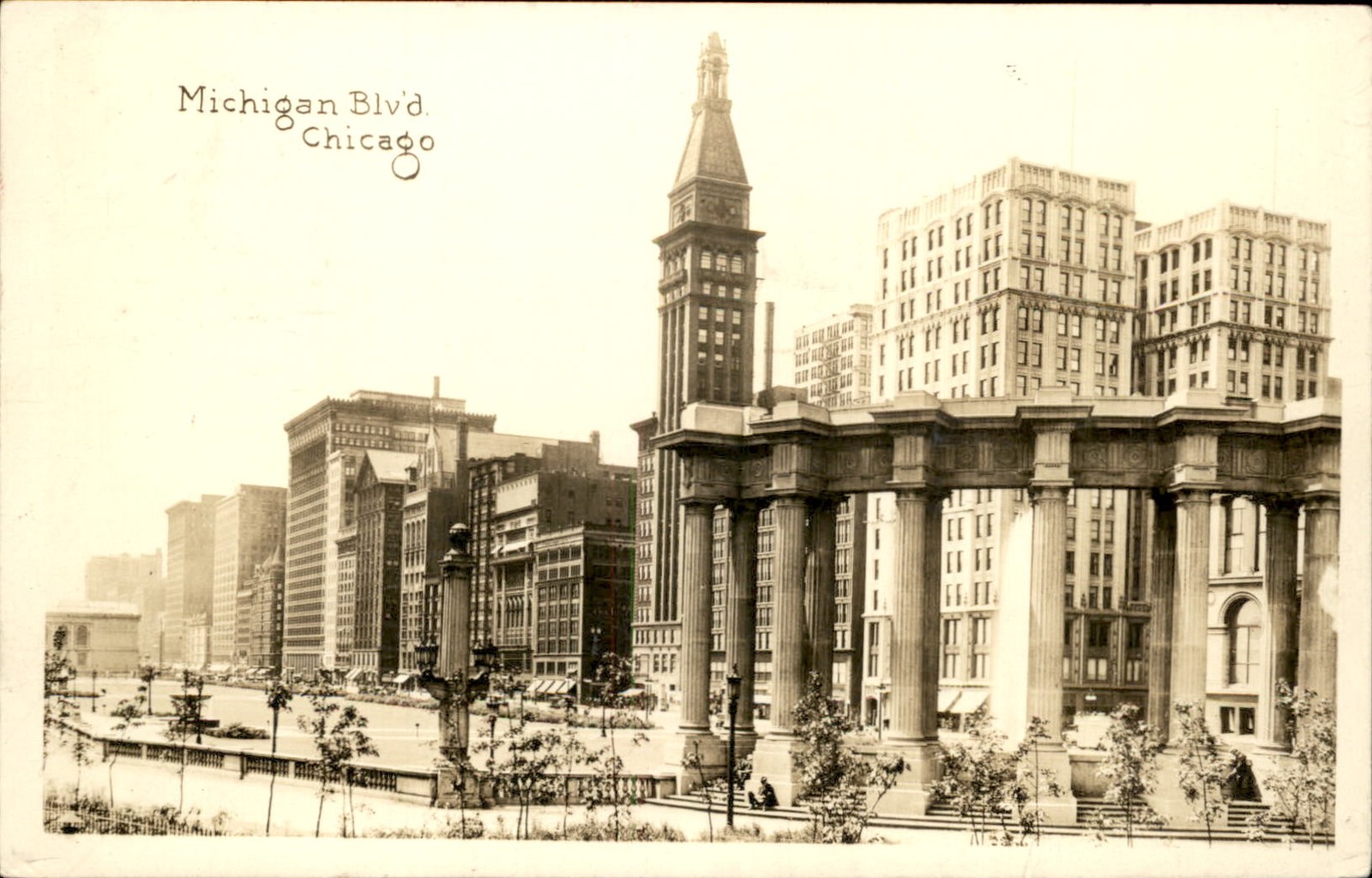 Chicago IL Michigan Blvd Post Card c1920s-30s Real Photo Vintage Postcard