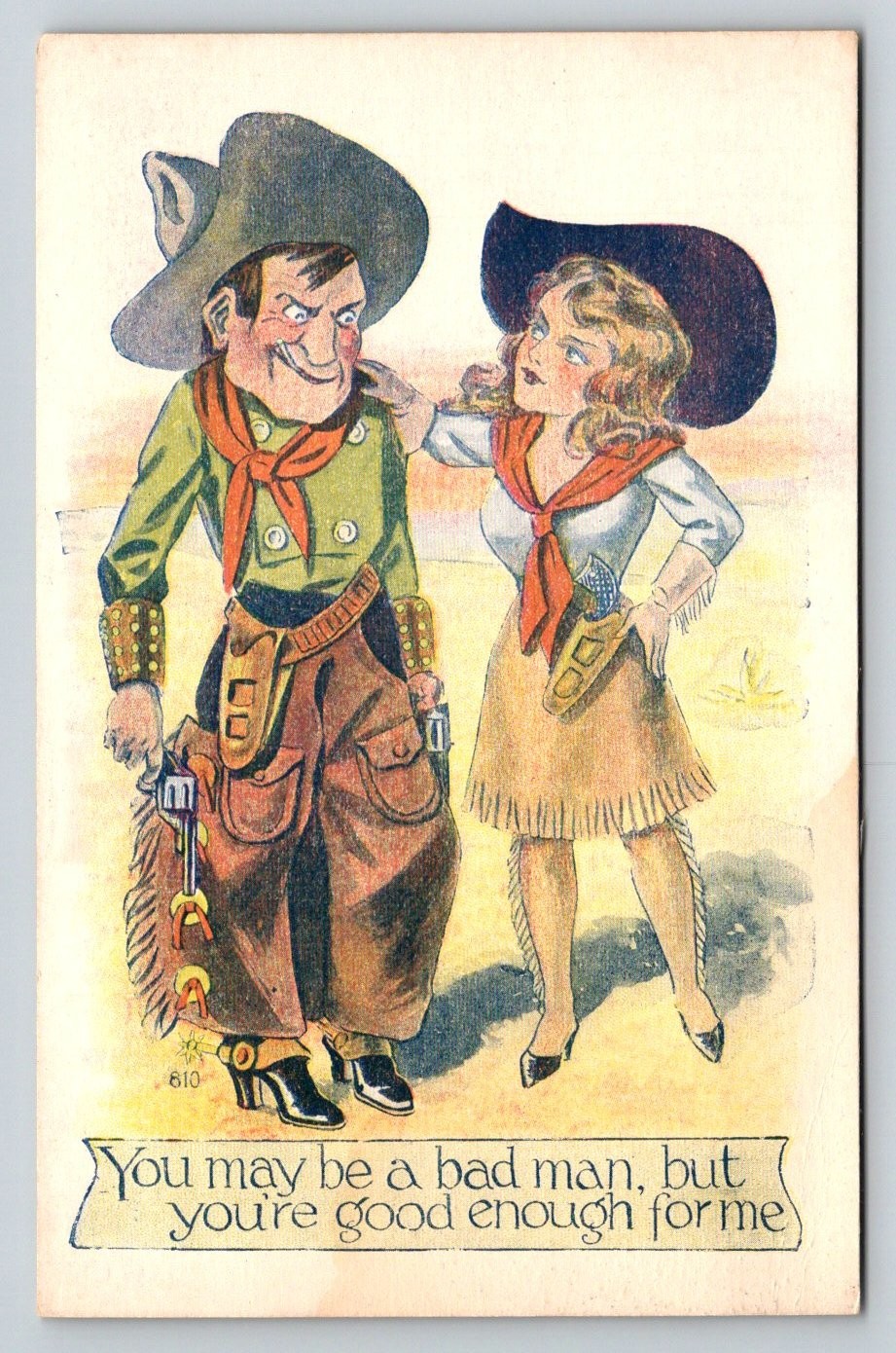 Vintage Cartoon Cowboy Cowgirl Postcard 