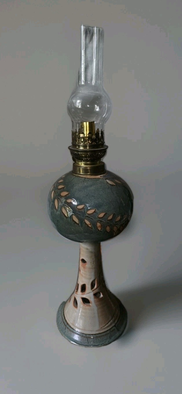 VINTAGE BALETOHE & GAUDARD  FRENCH POTTERY FLORAL OIL DESK LAMP 28\