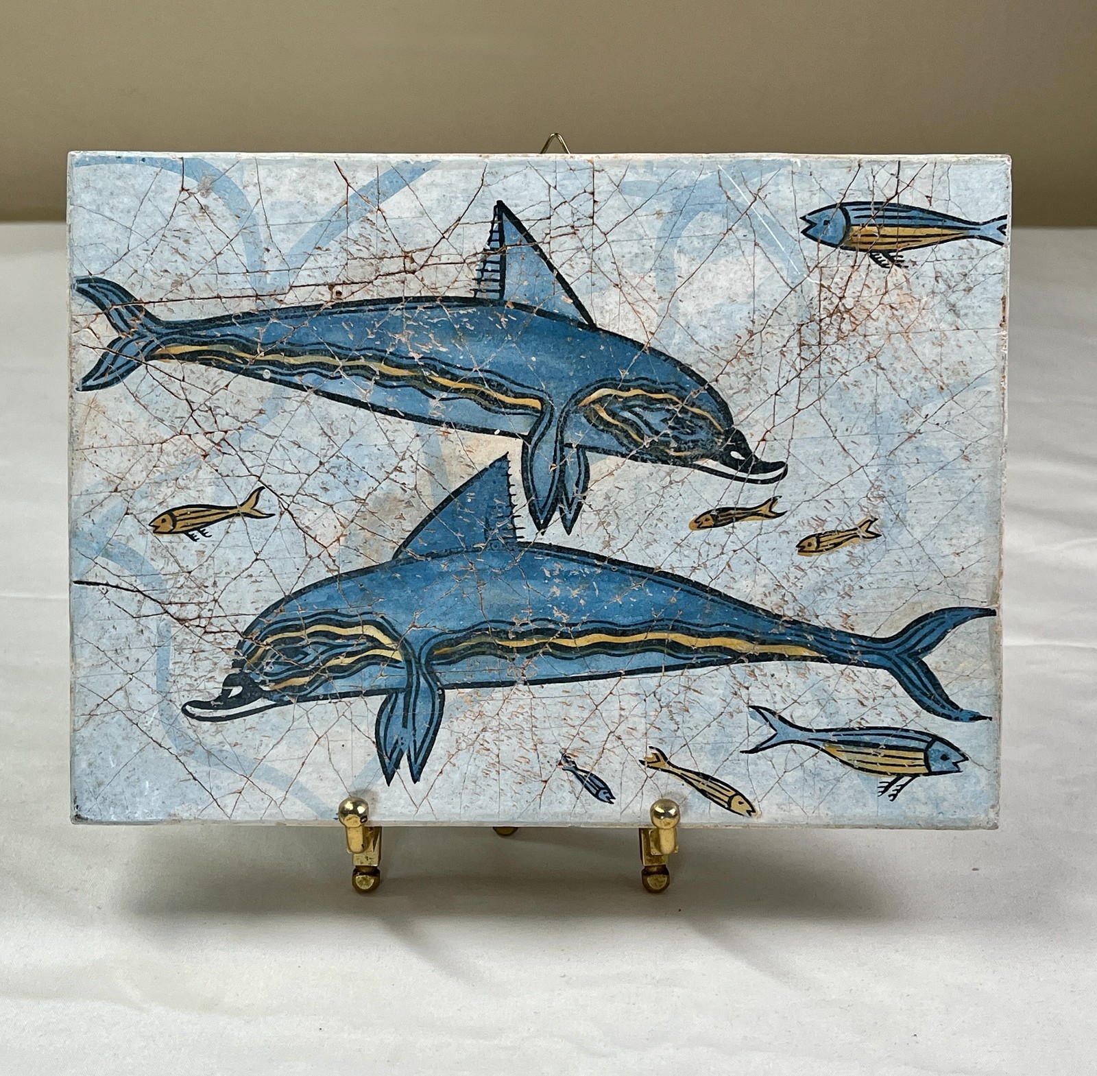 Vintage Minoan DOLPHINS Fresco Knossos Palace Crete Greek Wall Plaque Art