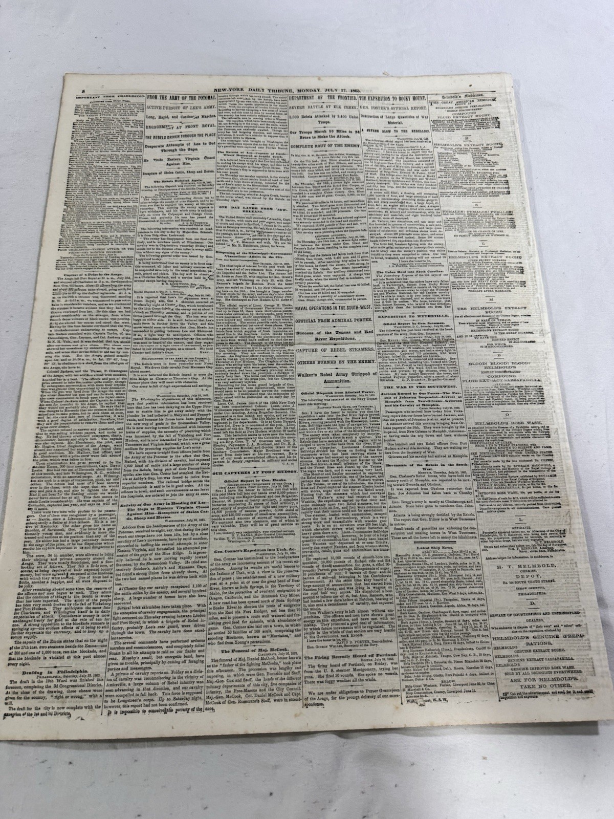 RARE 1863 New-York Tribune Civil War Newspaper July 27 Original Antique