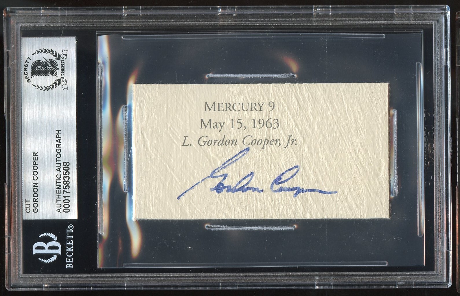 Gordon Cooper d2004 signed autograph 1x3 cut Astronaut Mercury 9 BAS Slabbed Gordon Cooper d2004 signed autograph 1x3 cut Astronaut Mercury 9 BAS Slabbed