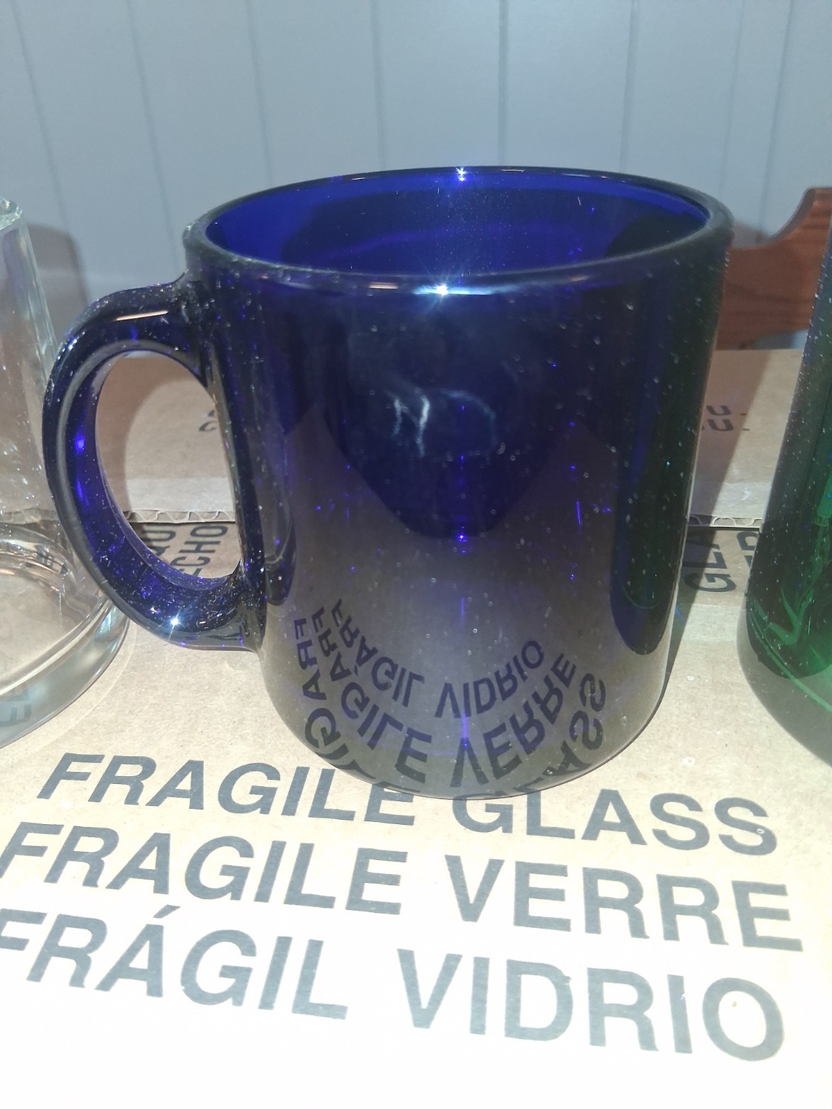 Vintage Cobalt Blue Heavy Glass Coffee/Tea  Mug/Cup. Made in the USA 