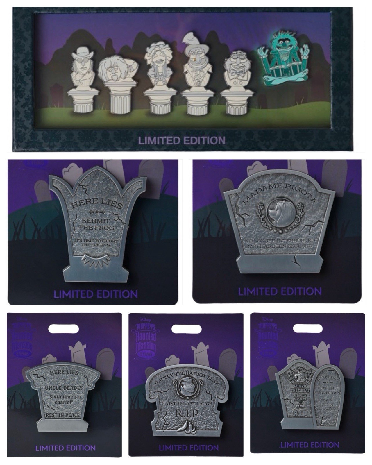 CONFIRMED WDI MOG Muppets 5 Year Anniversary Haunted Mansion Complete 6 Pin Set