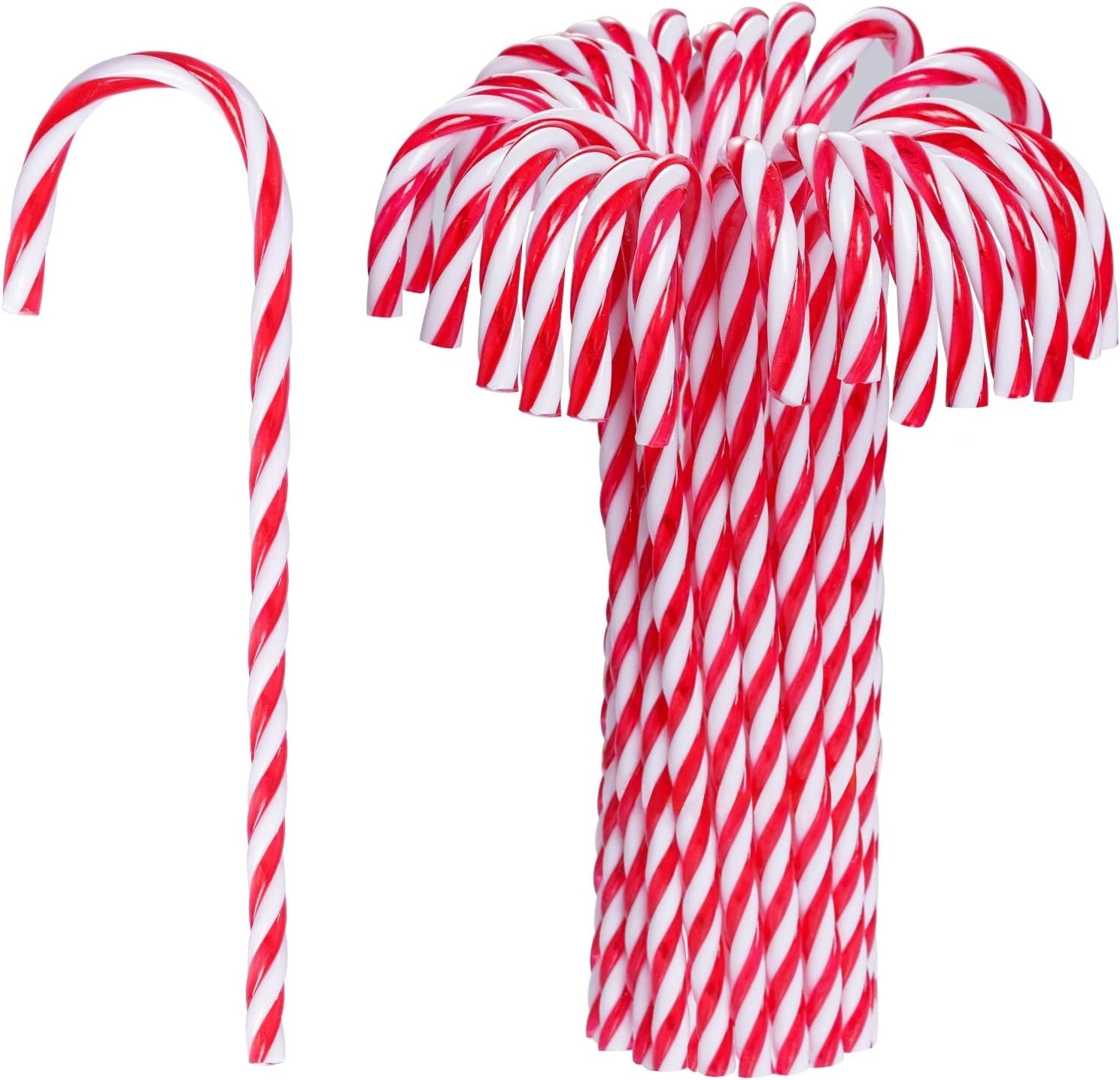 30 Pcs Christmas Candy Cane Ornament Plastic Tree Red and White 