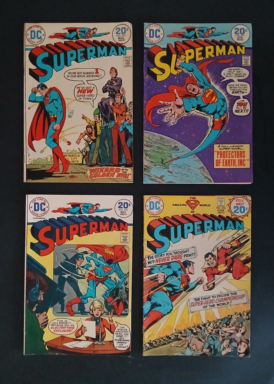 SUPERMAN 273 274 275 276 DC COMICS 1974 LOT - KEY 1ST CAPTAIN THUNDER SHAZAM