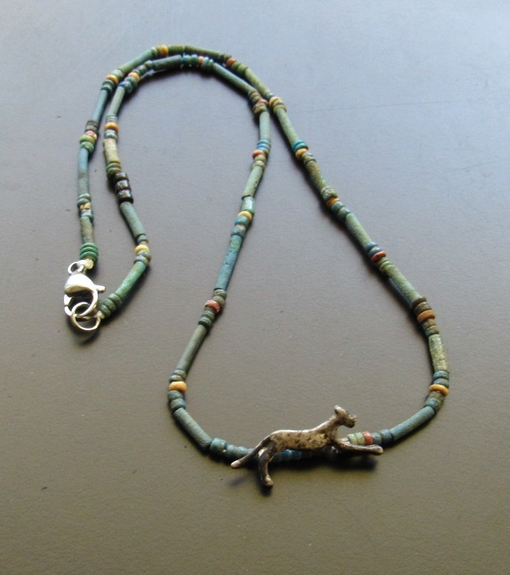 NILE Ancient Egyptian Silver Amulet Mummy Bead Necklace ca 1000 BC