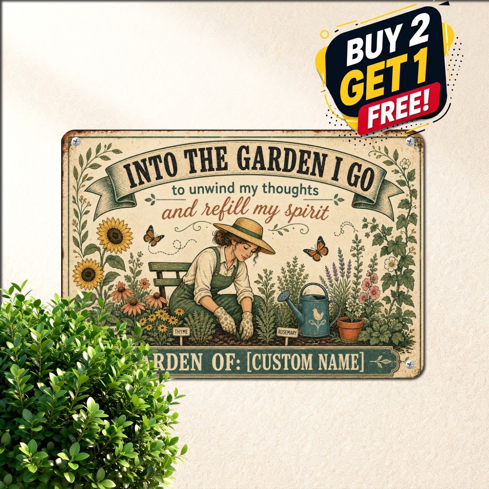 Into The Garden Botanical Outdoor Decor 8x12 Backyard Patio Metal Tin Sign Decor