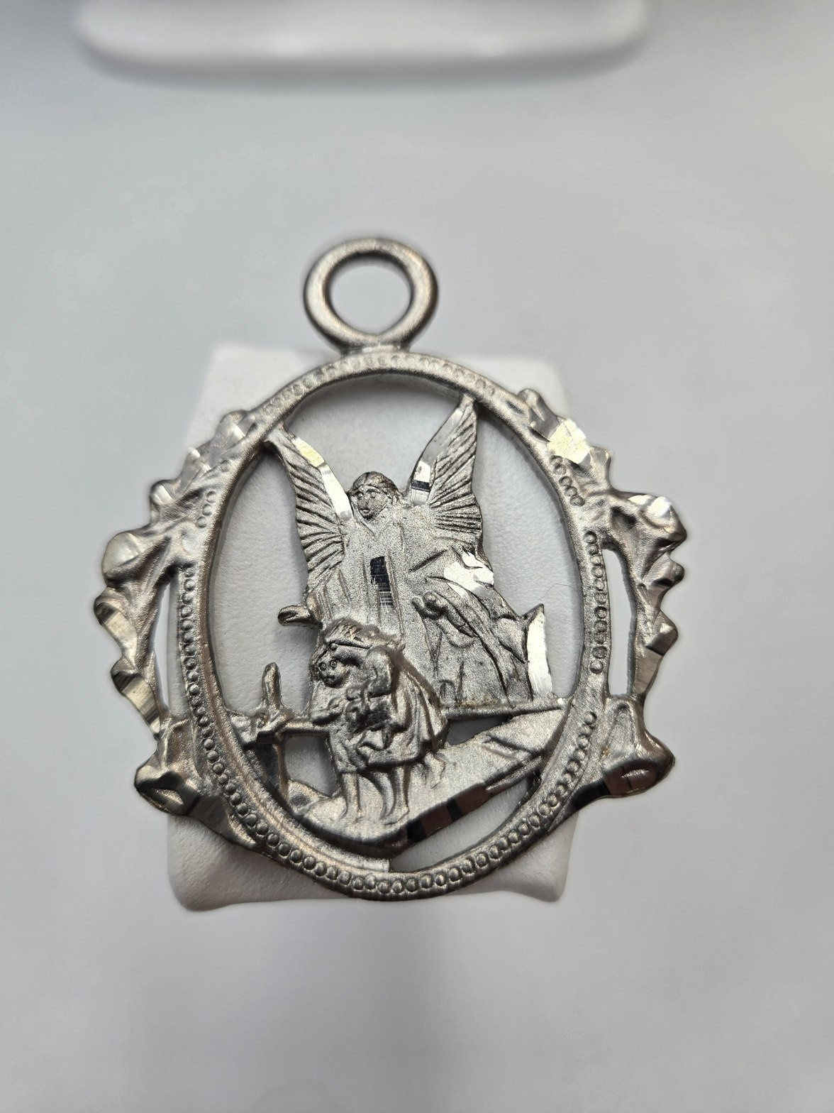 Vintage Guardian Angel Children Bridge Silver-Tone Openwork Pendant Medal 365