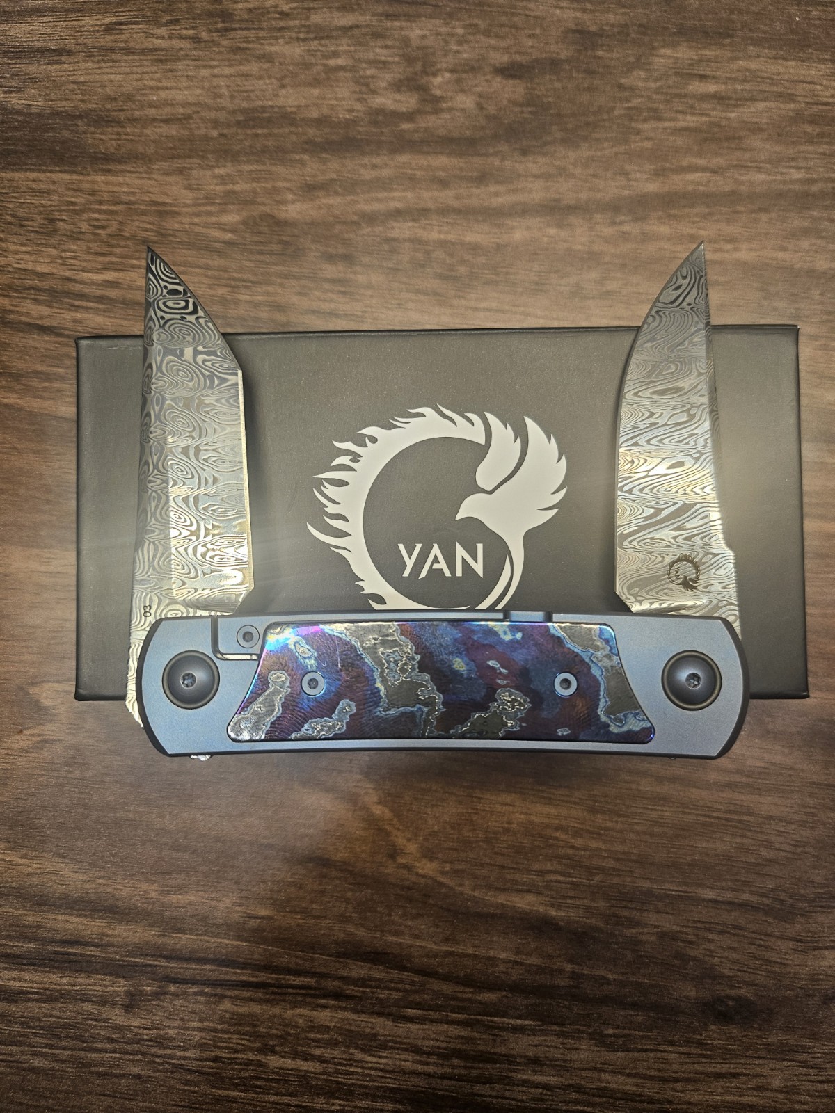 Yan Knives EMW Zircuti Inlay Zirconium Pivot Damascus Knife #3 Limited Edition