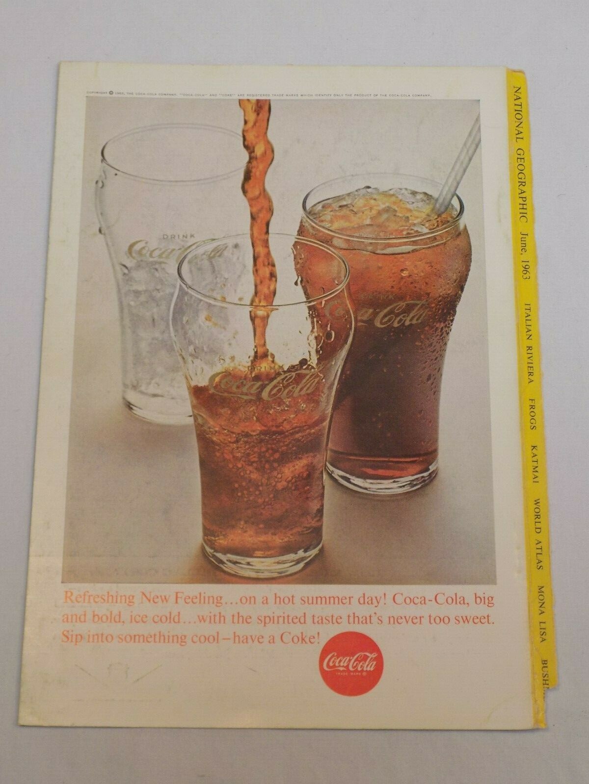 Coca Cola National Geographic Ad June 1963 Glasses Coke Cadillac Series 62 Sedan