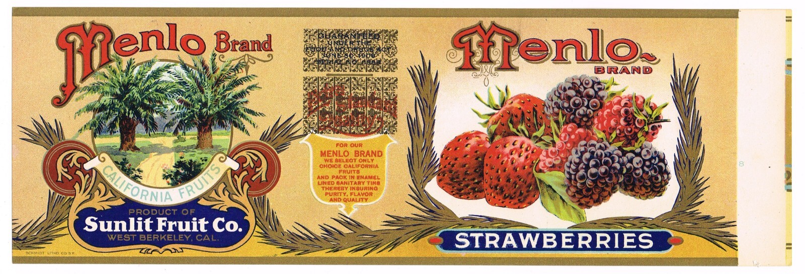 ORIGINAL STRAWBERRY CAN LABEL VINTAGE C1910 ALAMEDA COUNTY WEST BERKELEY MENLO ORIGINAL STRAWBERRY CAN LABEL VINTAGE C1910 ALAMEDA COUNTY WEST BERKELEY MENLO