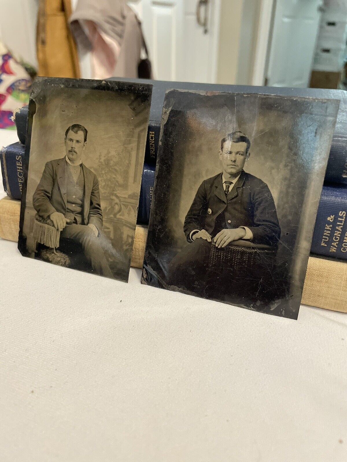 2- 1800s Tintype Photographs of Victorian-Era Men Posing for Studio Portraits