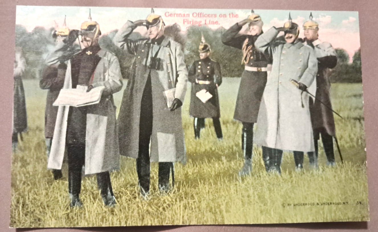 German Officers on the Firing Line WW i ERA litho PC, unposted