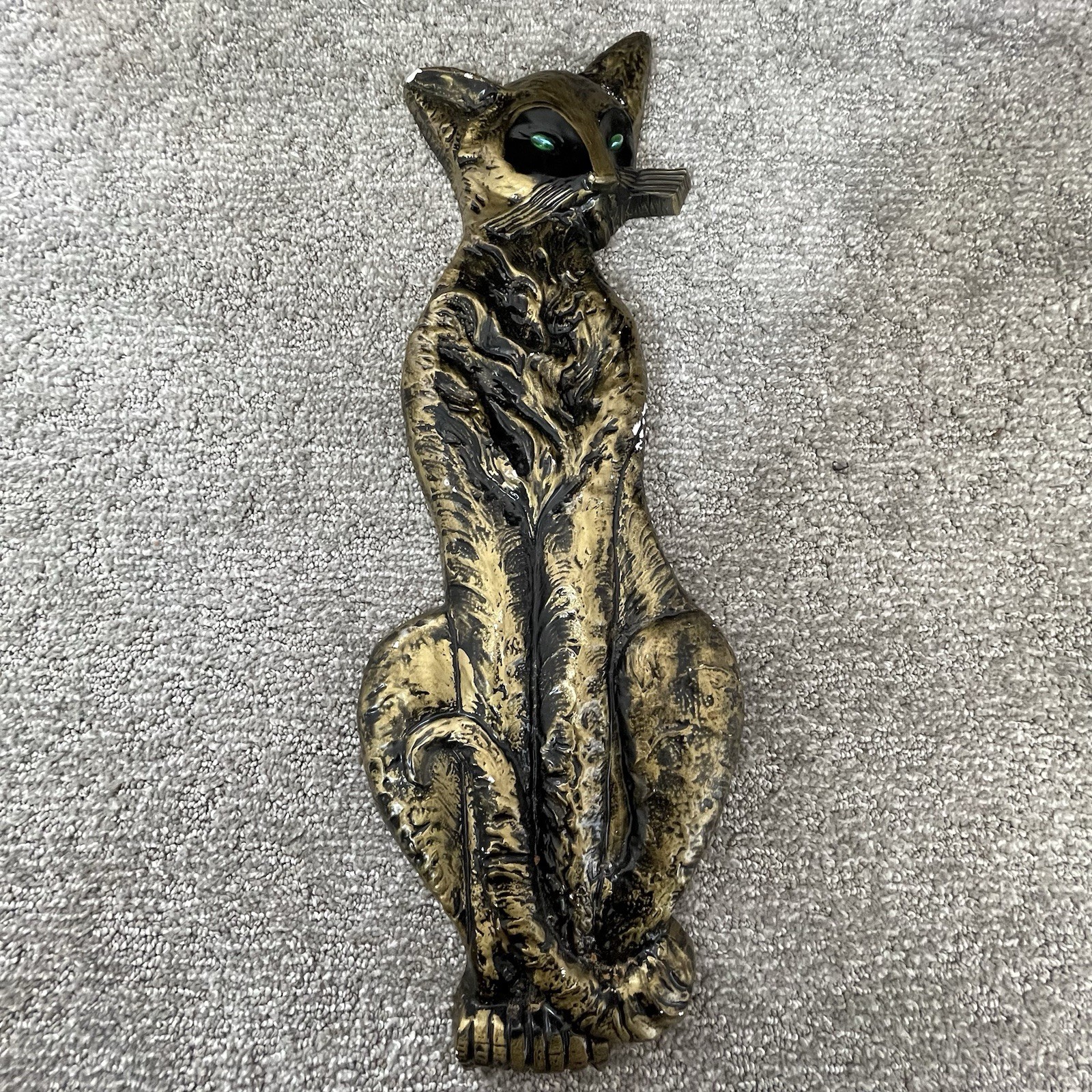Vintage 1960s MCM Siamese Cat Chalkware Wall Hanging Plaque Decor Feline Atomic