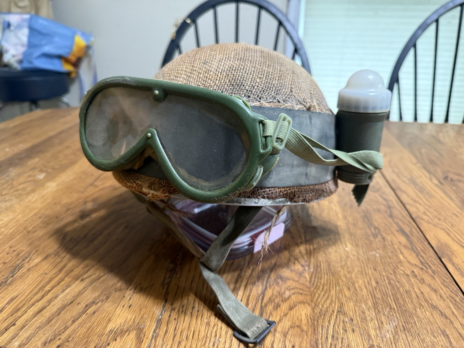 Israeli IDF 6 Day War Combat Worn Paratroopers Helmet With Goggles Strobe Light