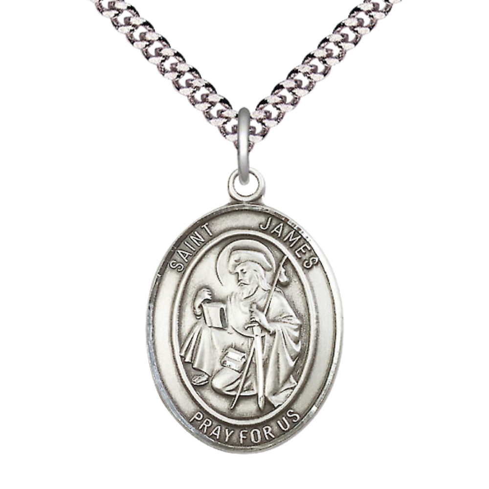 Pewter Saint James the Greater Oval Medal Pendant Necklace 24