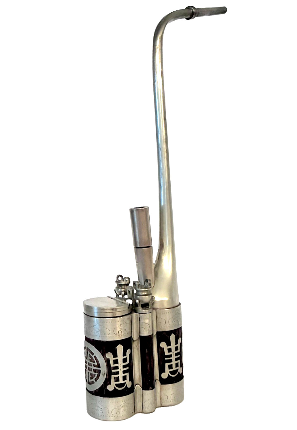 Antique Chinese Qing Dynasty Era Paktong White Brass Hookah Water Pipe ca. 1890