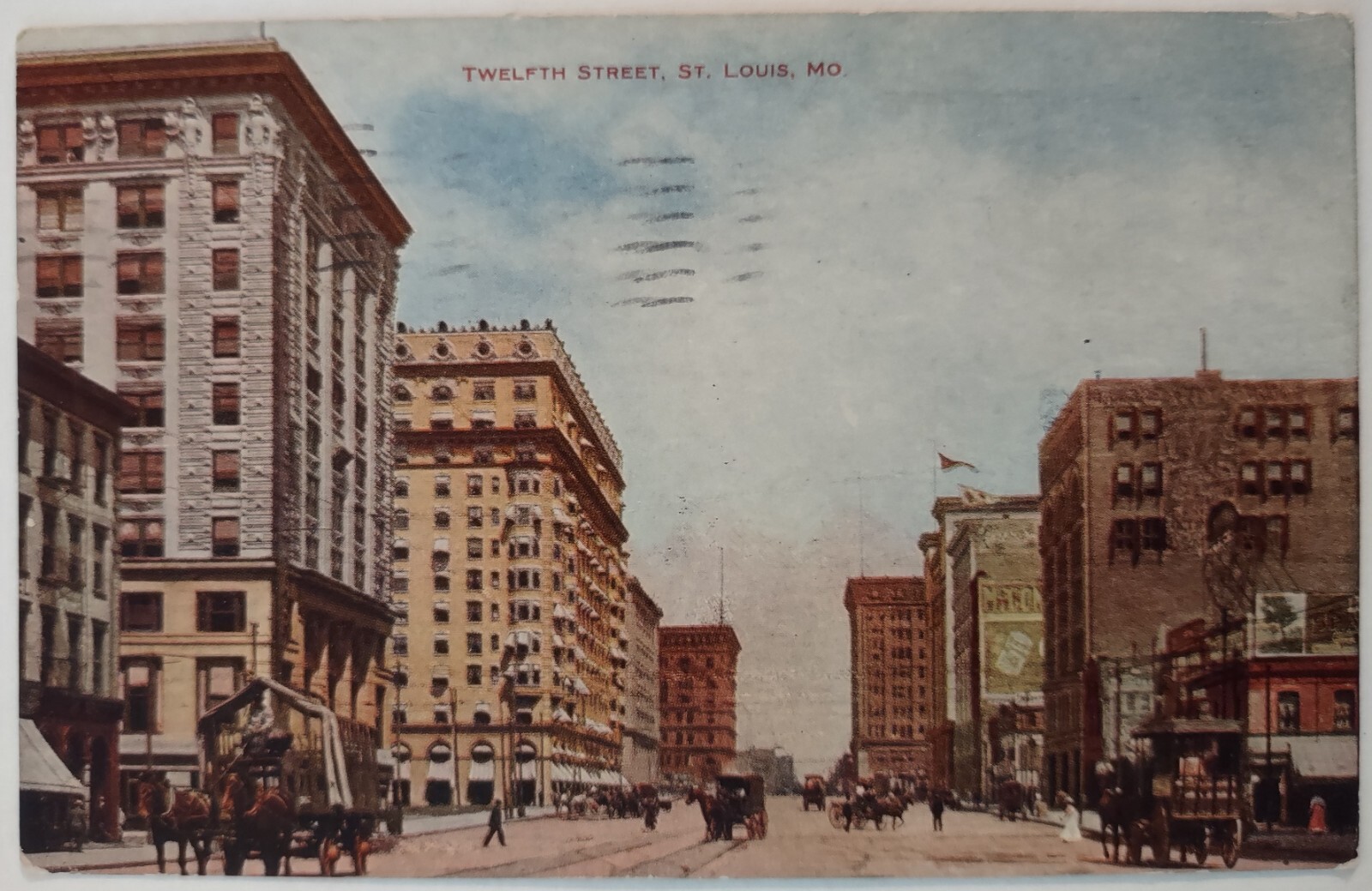 Vintage Postcard Twelfth Street St Louis Missouri Horses Buggies AA71