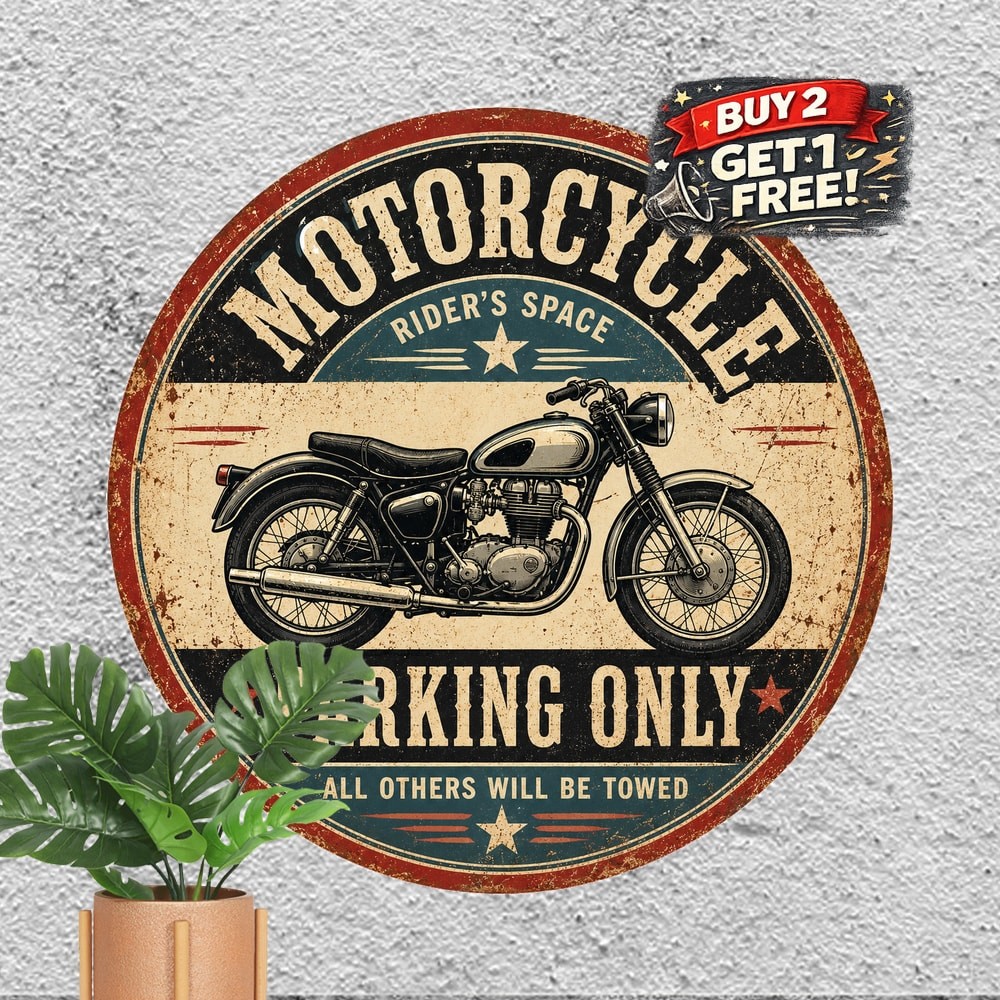 Reserved Biker Parking Sign Metal Tin Sign Vintage Motorcycle Decor Plaque 8x8