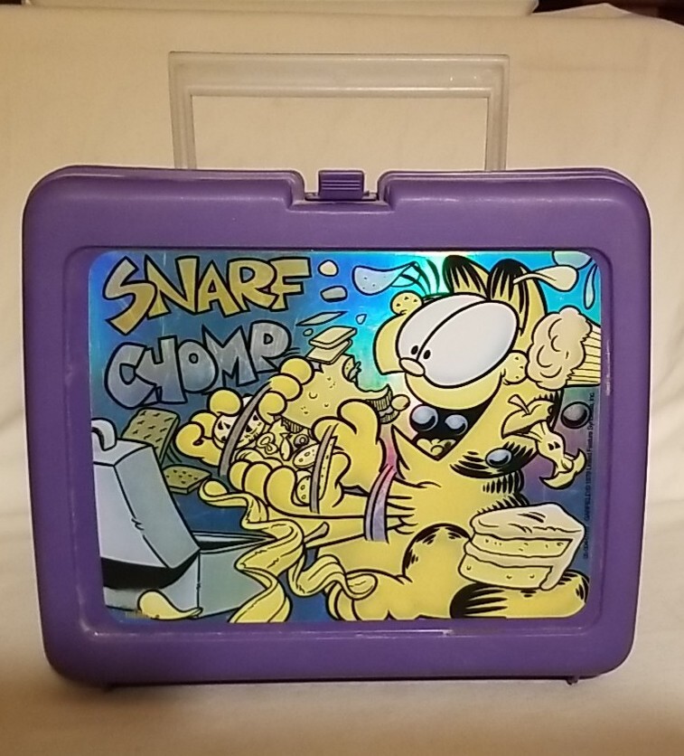 Garfield Lunch Box, Thermos Brand 1978 Rare Purple USA Snarf Chomp Vintage