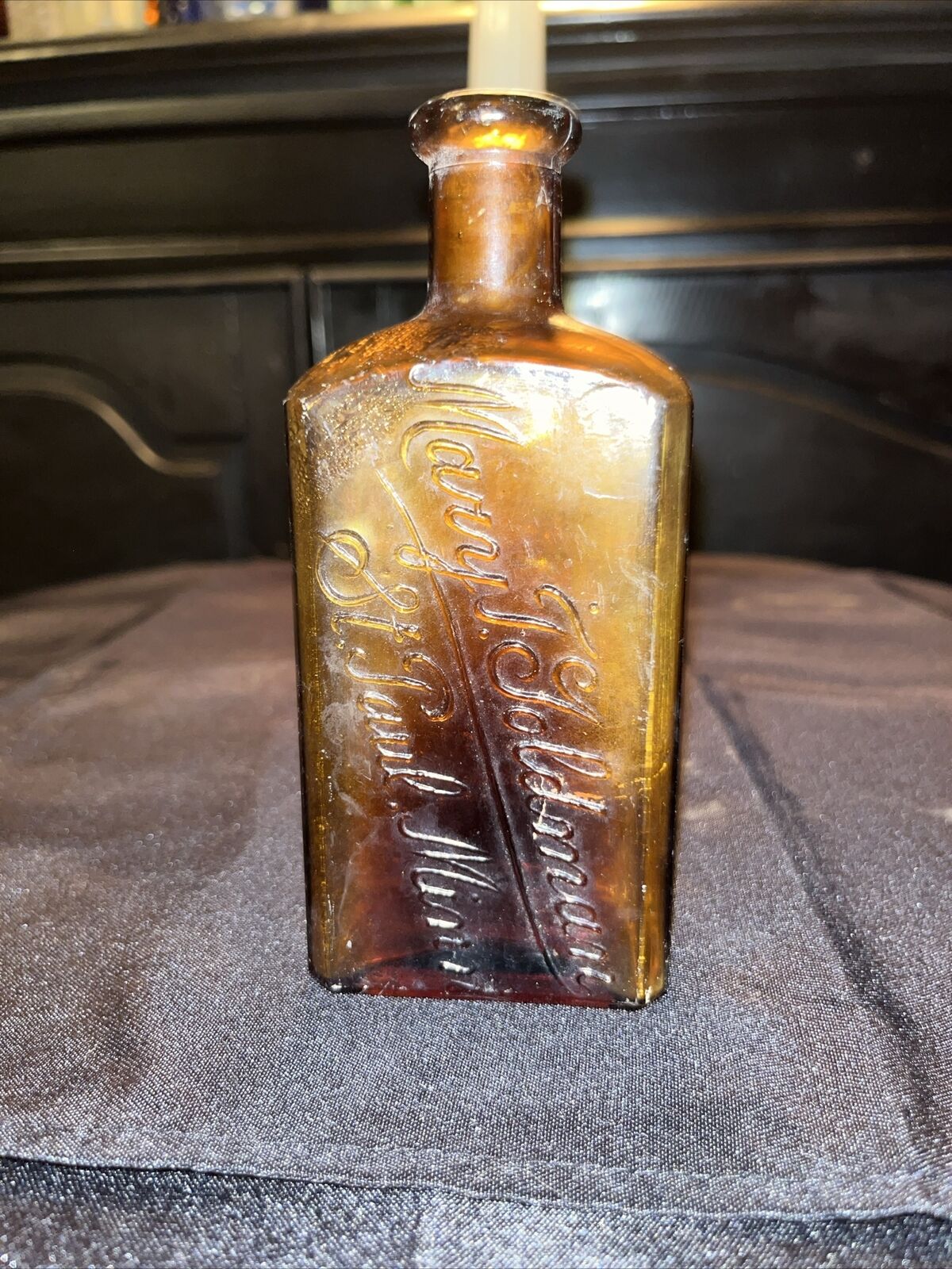 Mary T Goldman Bottle Amber Glass 5 5/8\